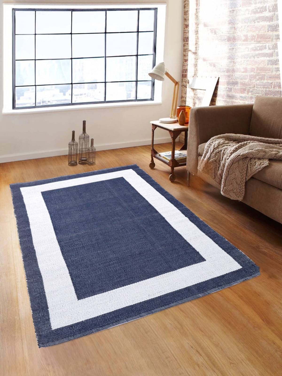     			Romee Blue Polypropylene Dhurrie Carpet Geometrical 3x5 Ft