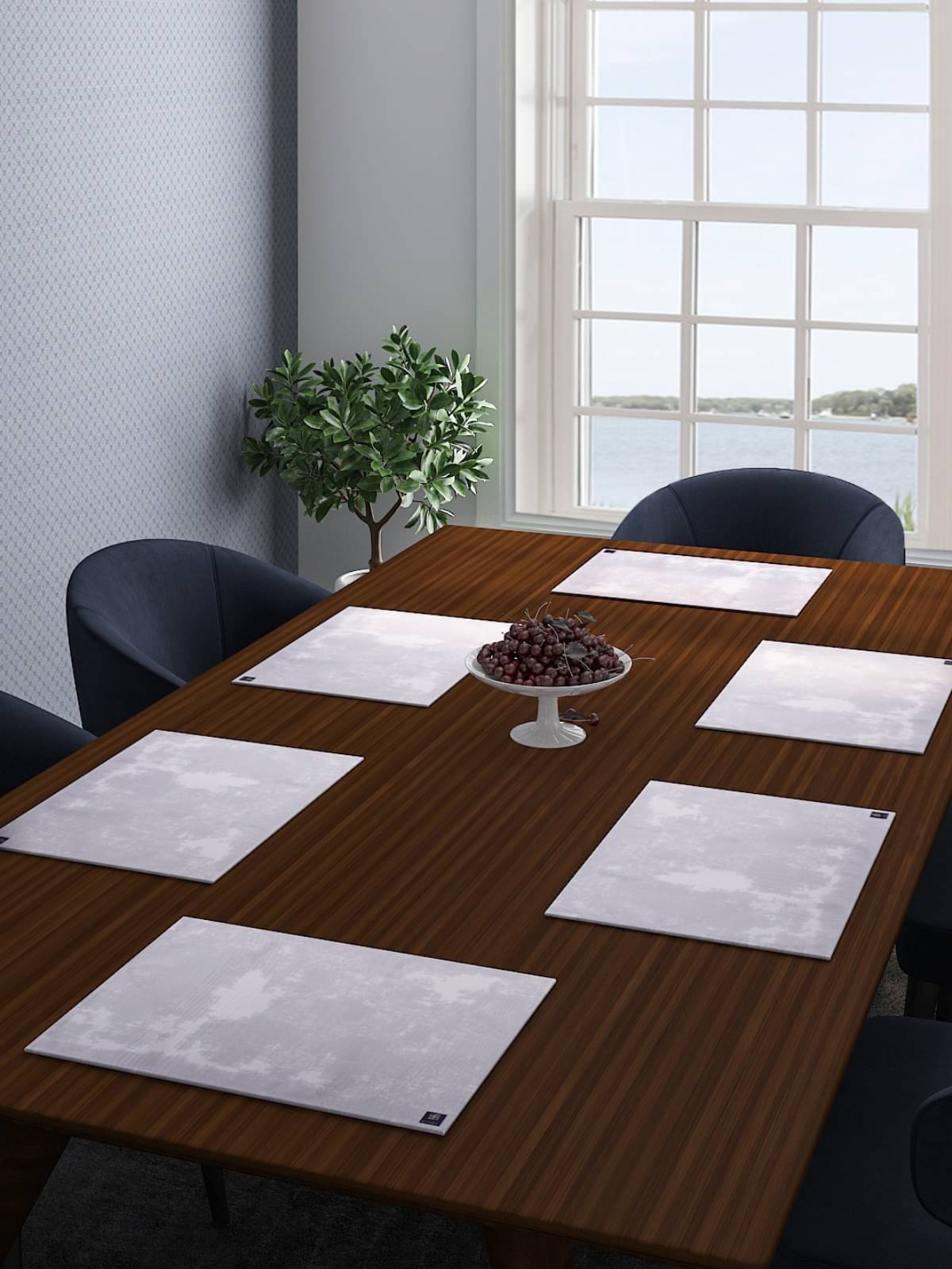     			Romee Cotton Abstract Rectangle Table Mats ( 43 cm x 32 cm ) Pack of 6 - Silver