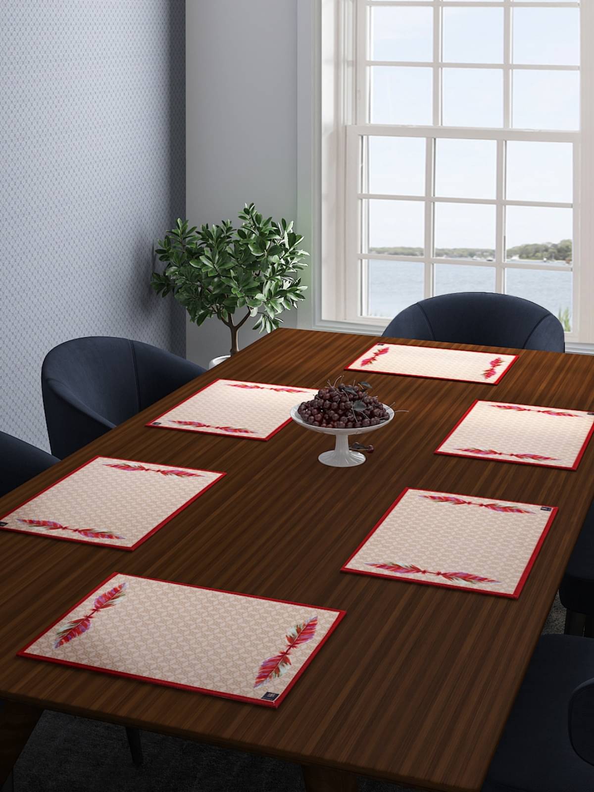     			Romee Cotton Ethnic Rectangle Table Mats ( 43 cm x 32 cm ) Pack of 6 - Beige