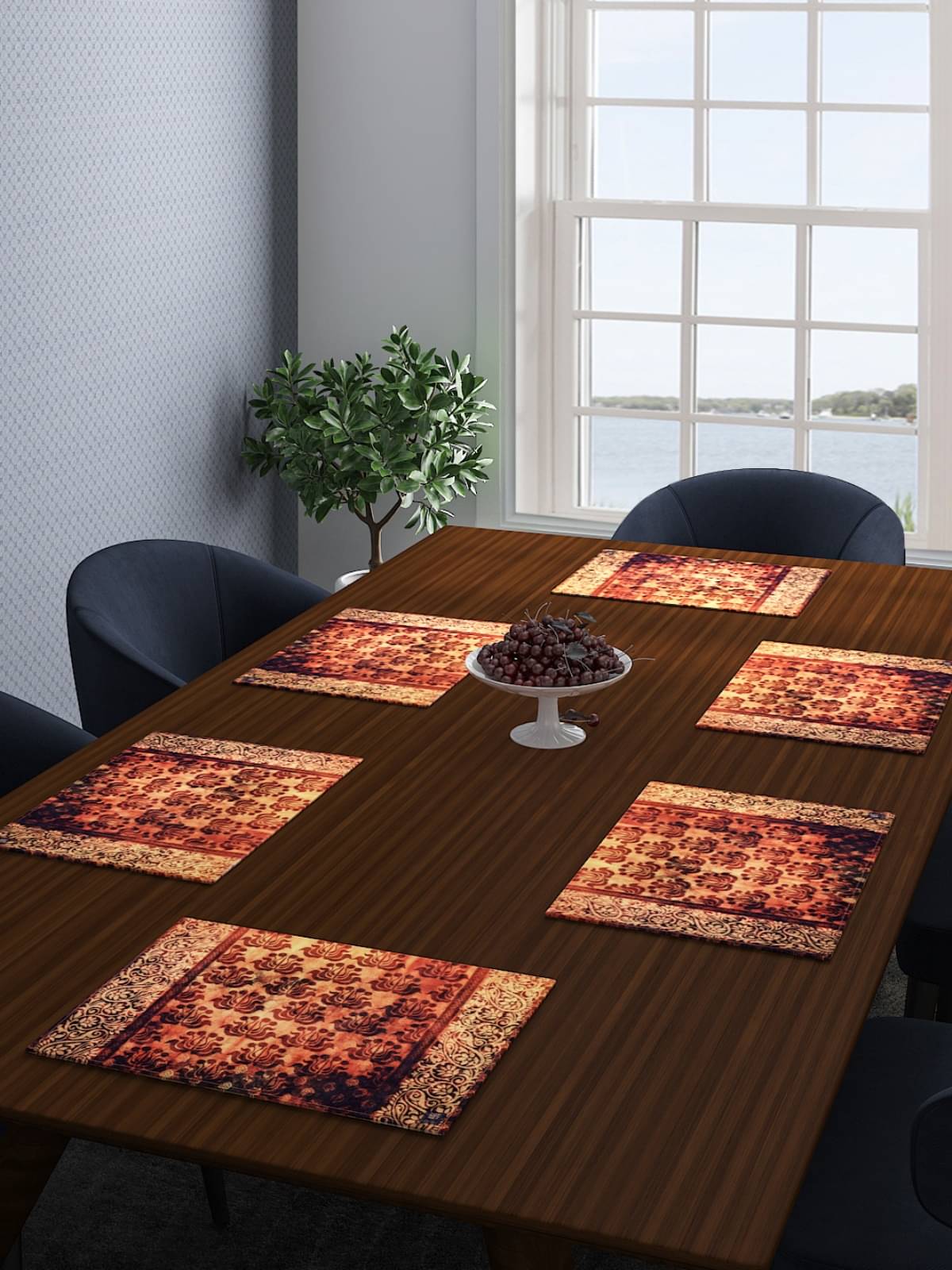     			Romee Cotton Ethnic Rectangle Table Mats ( 43 cm x 32 cm ) Pack of 6 - Brown