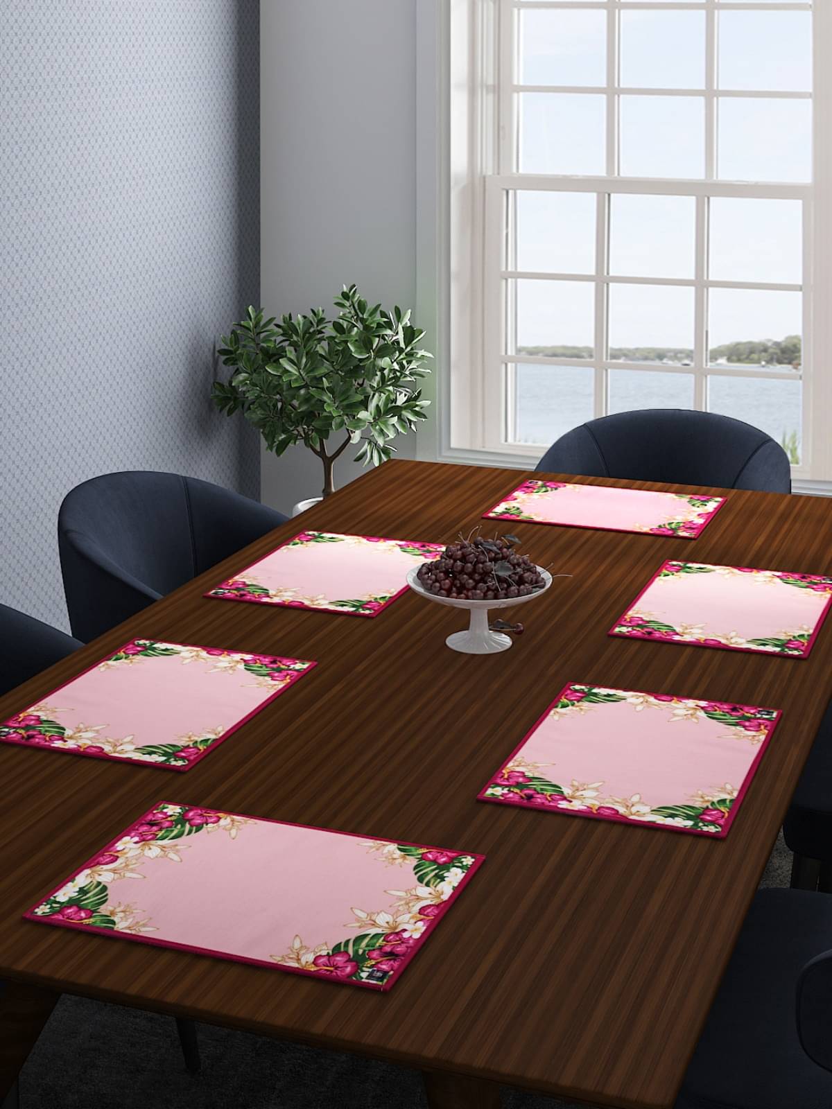     			Romee Cotton Floral Rectangle Table Mats ( 43 cm x 32 cm ) Pack of 6 - Pink