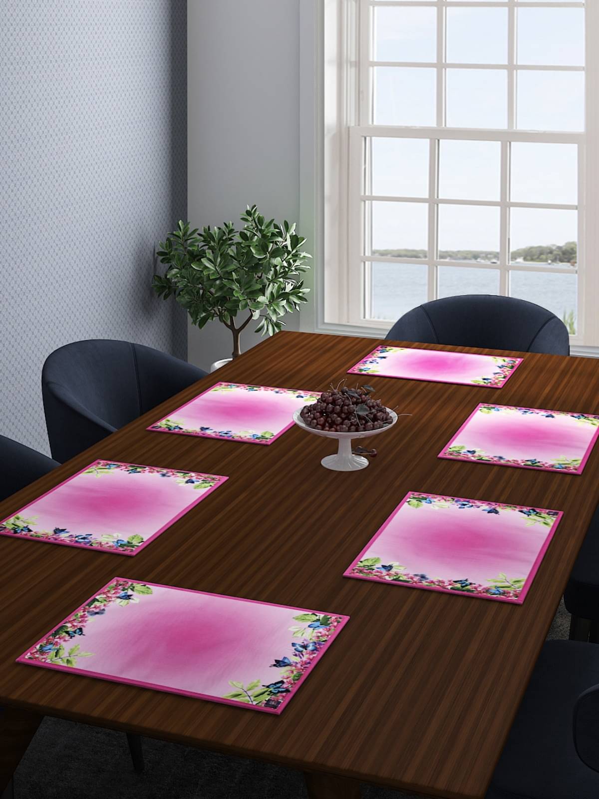     			Romee Cotton Floral Rectangle Table Mats ( 43 cm x 32 cm ) Pack of 6 - Pink