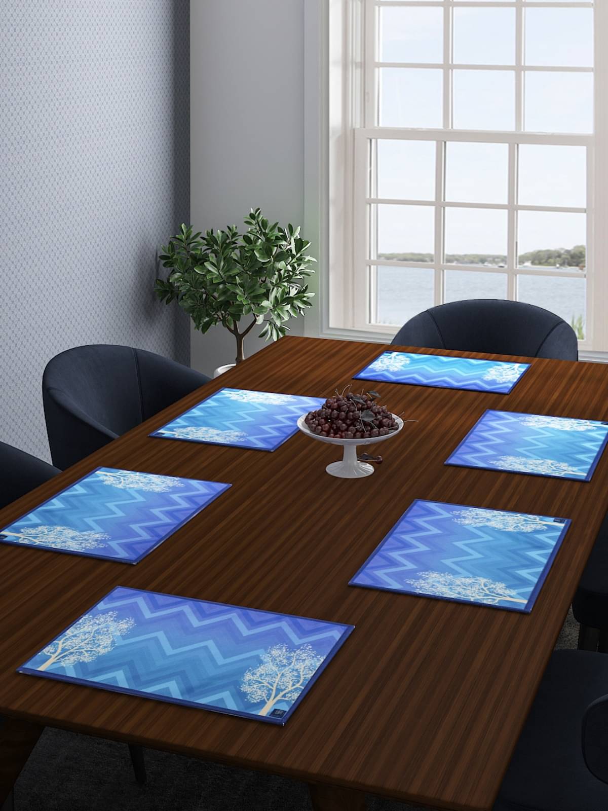     			Romee Cotton Nature Rectangle Table Mats ( 43 cm x 32 cm ) Pack of 6 - Blue