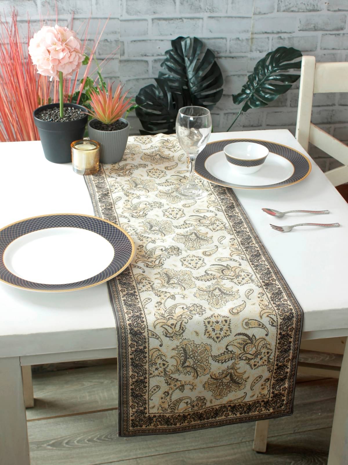    			Romee Polyester 6 Seater Table Runner ( 183 cm x 33 cm ) Single - Beige