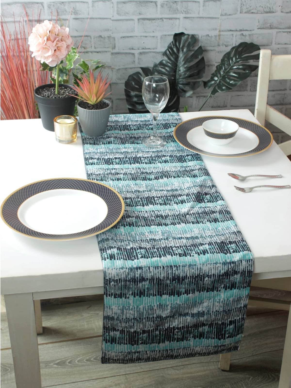     			Romee Polyester 6 Seater Table Runner ( 183 cm x 33 cm ) Single - Blue