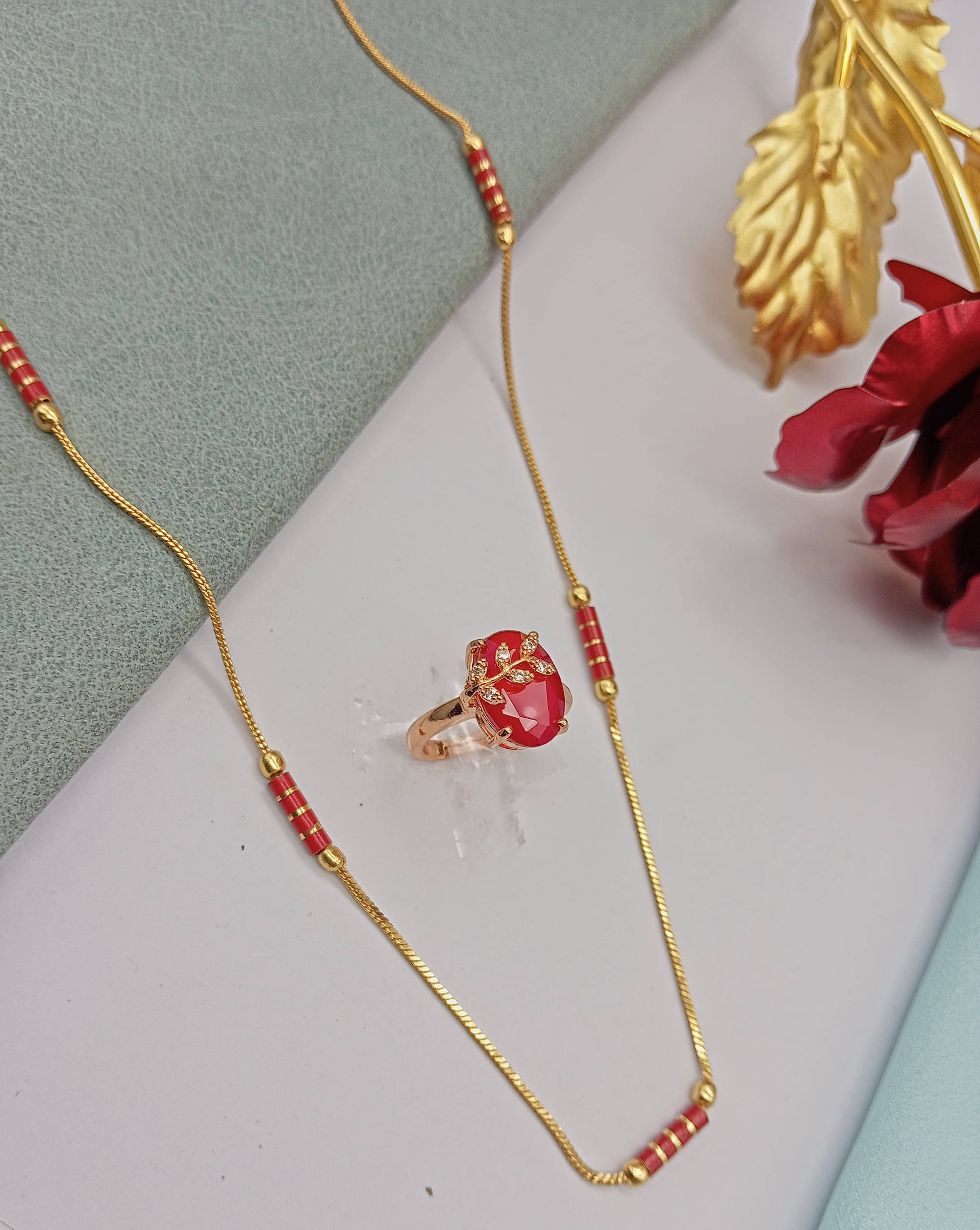     			SHANKH-KRIVA Gold Plated Chain ( Set of 2 )