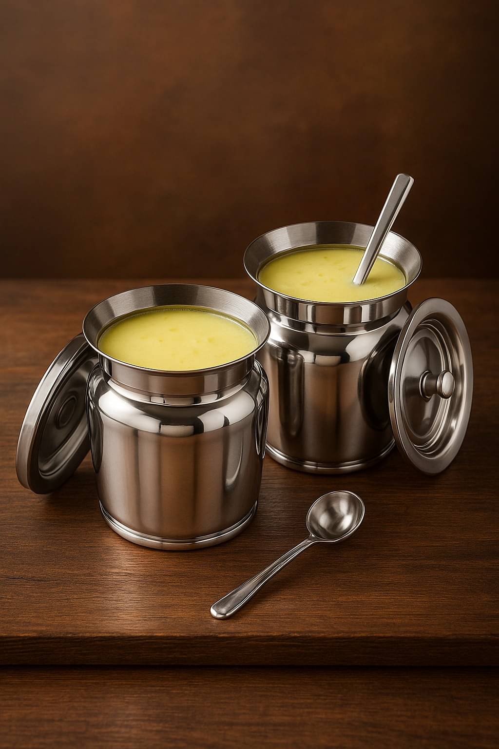     			STEEPLE Stainless Steel Silver Oil Container ( Set of 2 )