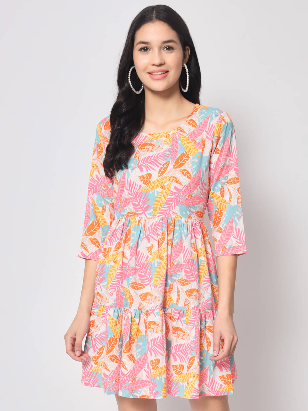 Sitaram Designer Women's Rayon Printed Fit & Flare Dress ( Multicolor )     			Sitaram Designer Women's Rayon Printed Fit & Flare Dress ( Multicolor )