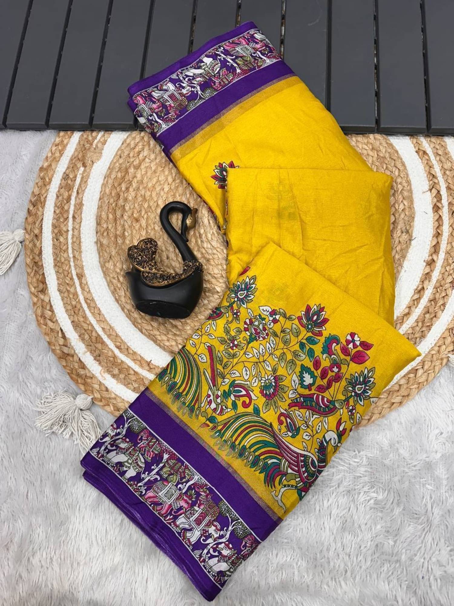 TARTAM Art Silk Printed Saree With Unstitched Blouse Piece ( Yellow ) TARTAM Art Silk Printed Saree With Unstitched Blouse Piece ( Yellow )