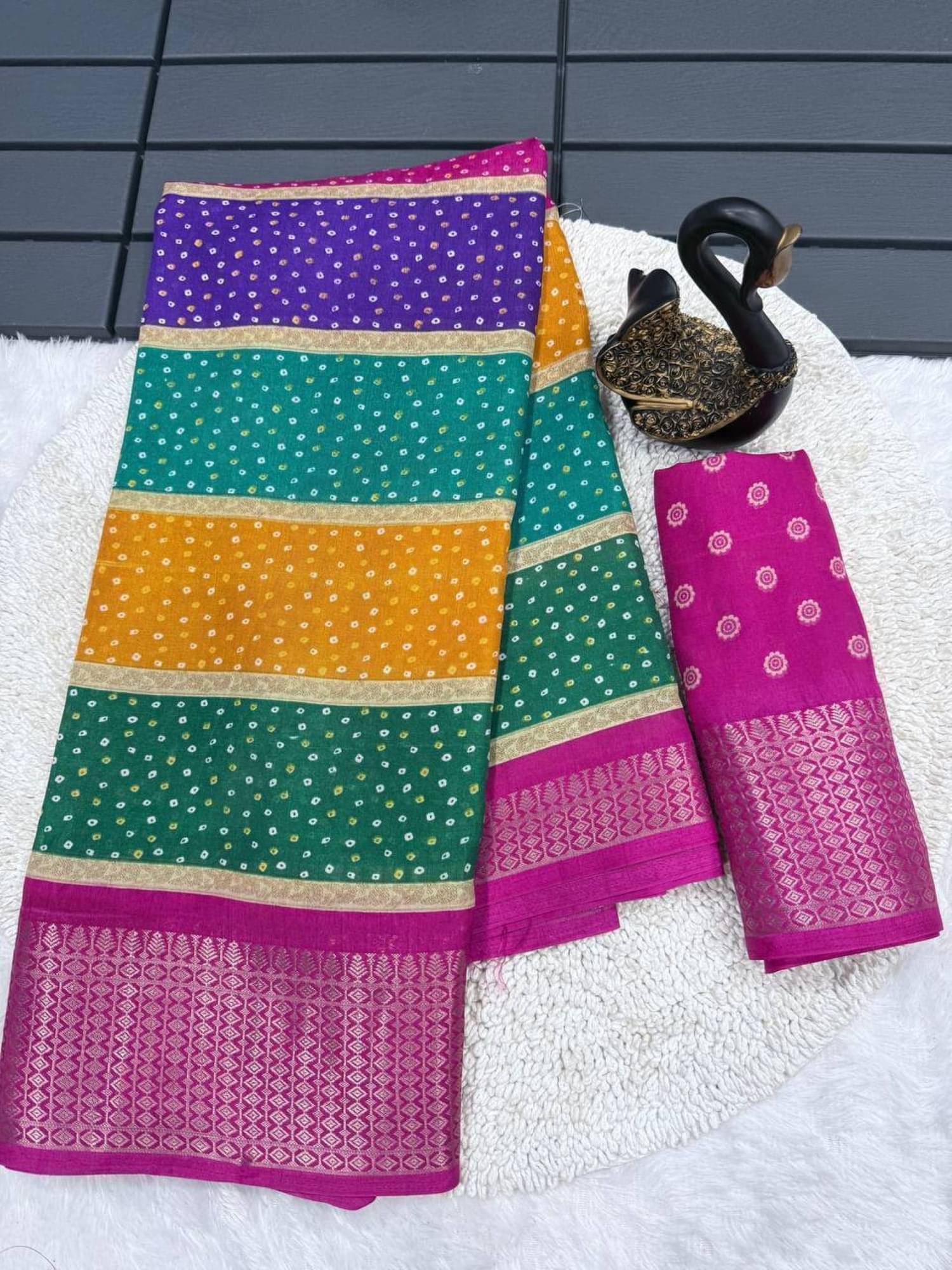 TARTAM Art Silk Printed Saree With Unstitched Blouse Piece ( Multicolor ) TARTAM Art Silk Printed Saree With Unstitched Blouse Piece ( Multicolor )