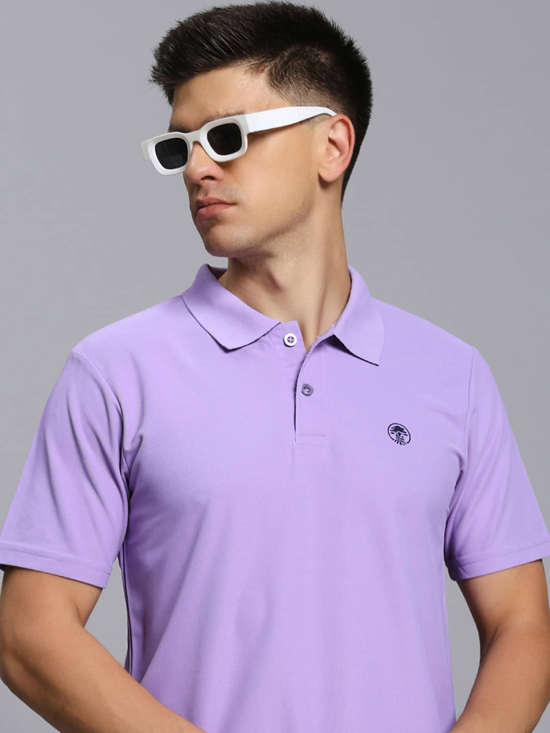     			TIMBER HITCH Men Cotton Blend Regular Fit Printed Polo T Shirt ( Purple )