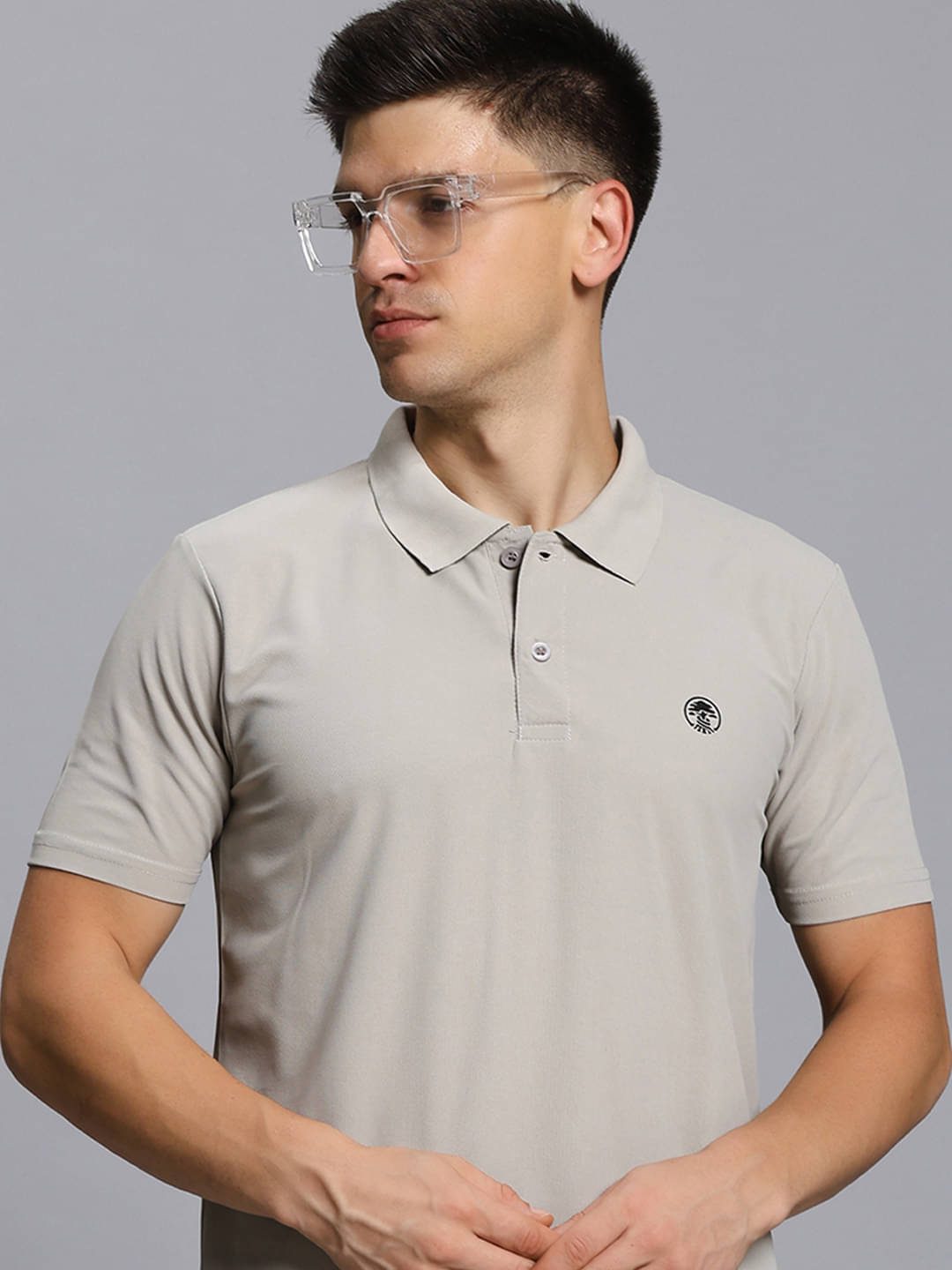     			TIMBER HITCH Men Cotton Blend Regular Fit Printed Polo T Shirt ( Grey )