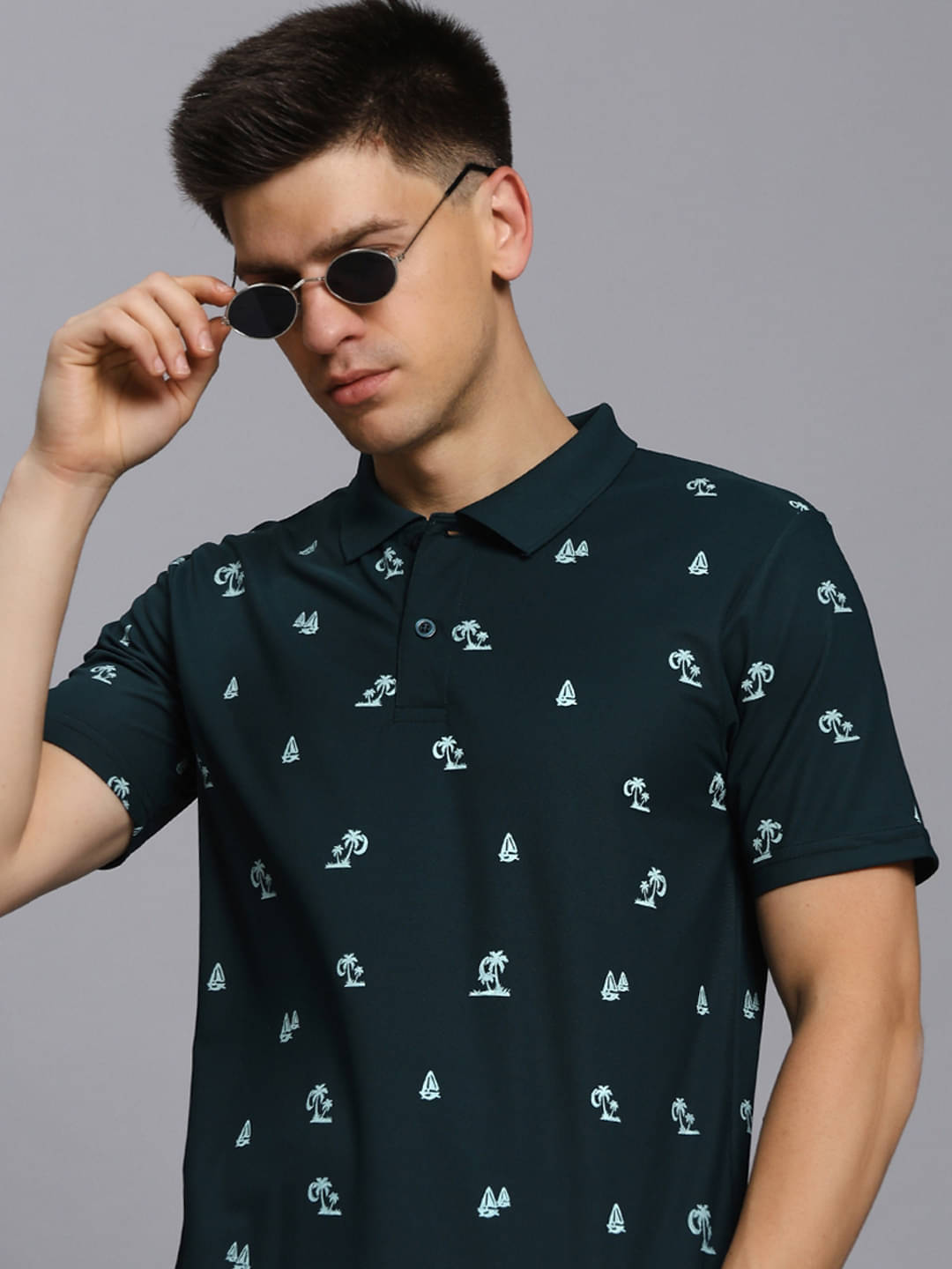     			TIMBER HITCH Men Cotton Blend Regular Fit Printed Polo T Shirt ( Dark Green )