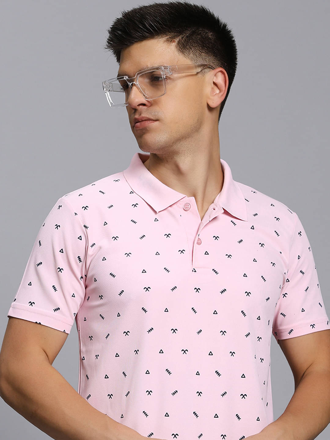     			TIMBER HITCH Men Cotton Blend Regular Fit Printed Polo T Shirt ( Pink )