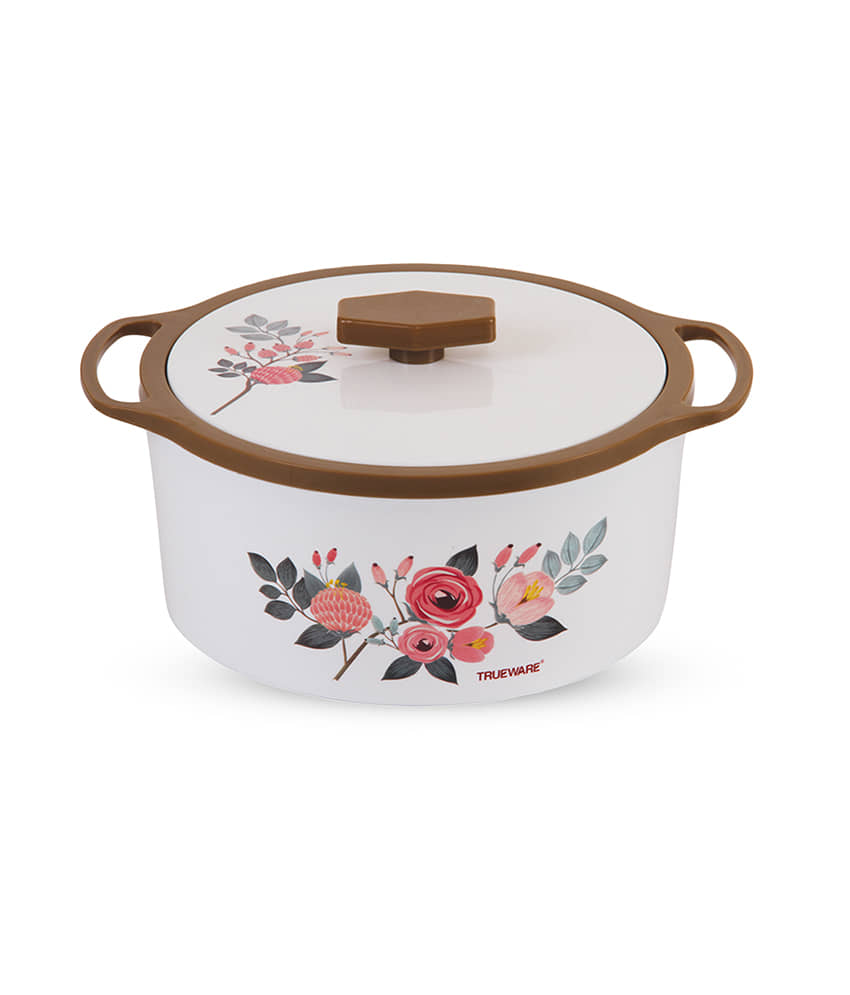 Trueware Florra 1000 ML Inner Steel Brown Plastic Thermoware Casserole ( Set of 1 , 1000 mL )