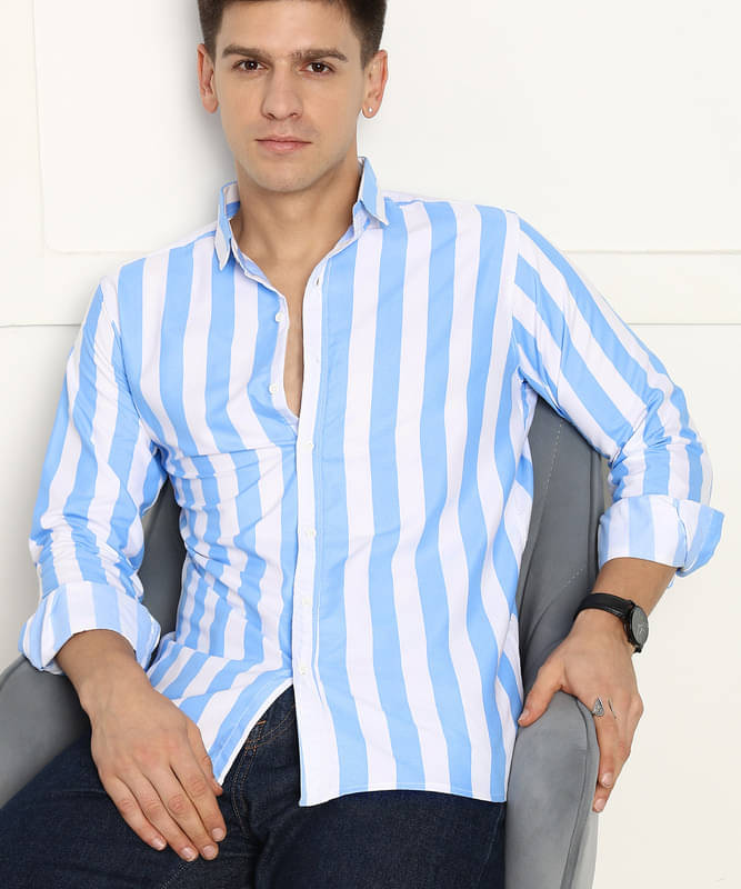 U TURN Cotton Blend Slim Fit Striped Full Sleeves Men's Casual Shirt - Blue ( Pack of 1 ) U TURN Cotton Blend Slim Fit Striped Full Sleeves Men's Casual Shirt - Blue ( Pack of 1 )