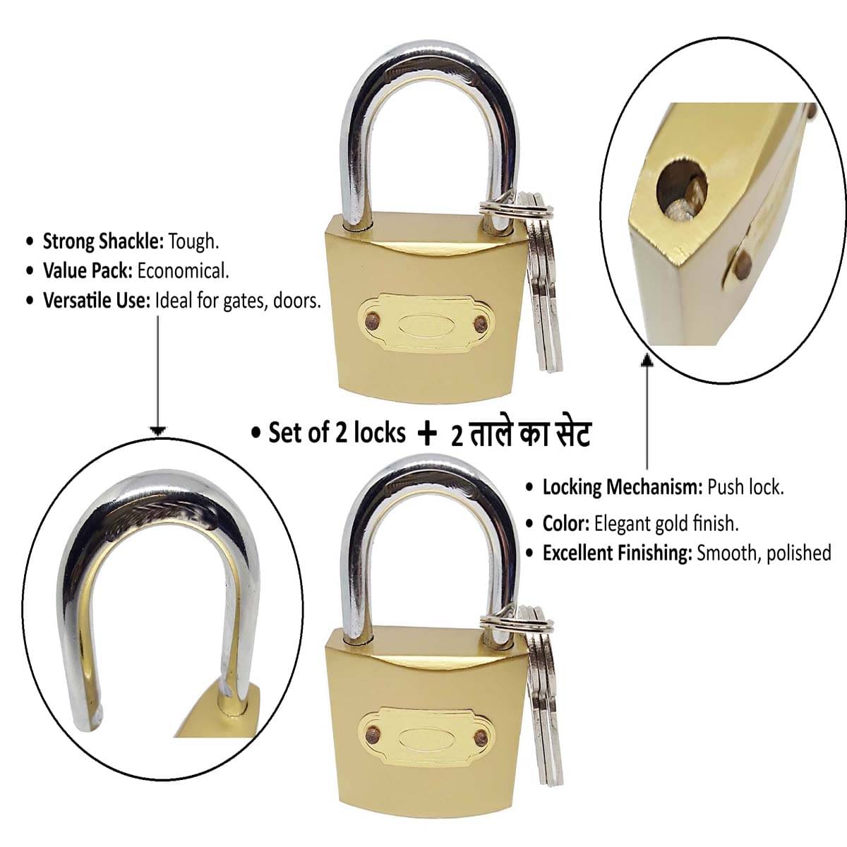 Unikkus Set of 2 pressing locks for Home, Kitchen,Room , Size 50 MM with 3 keys for each padlock Unikkus Set of 2 pressing locks for Home, Kitchen,Room , Size 50 MM with 3 keys for each padlock
