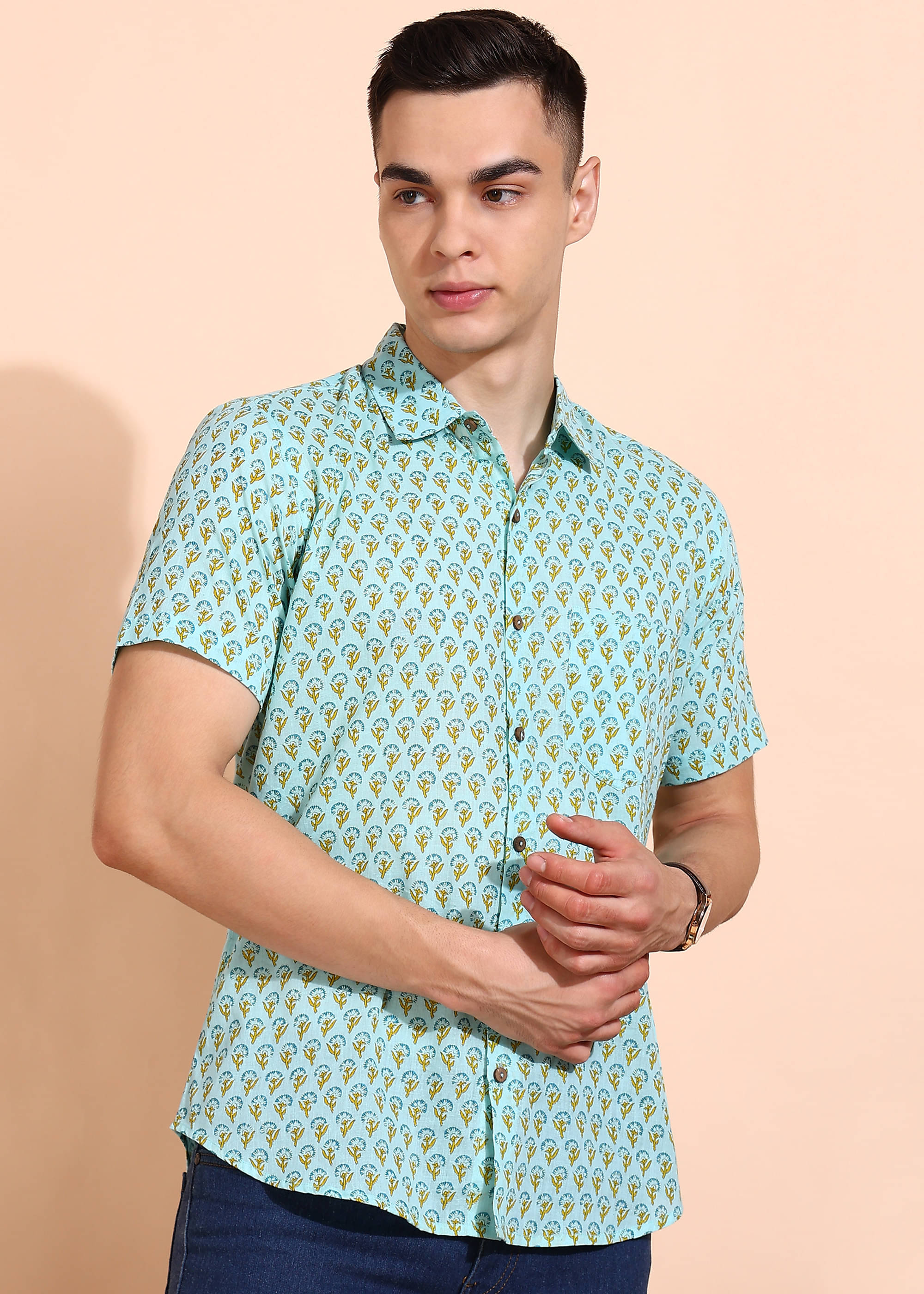 Yash Gallery 100% Cotton Regular Fit Printed Half Sleeves Men's Casual Shirt - Mint Green ( Pack of 1 ) Yash Gallery 100% Cotton Regular Fit Printed Half Sleeves Men's Casual Shirt - Mint Green ( Pack of 1 )