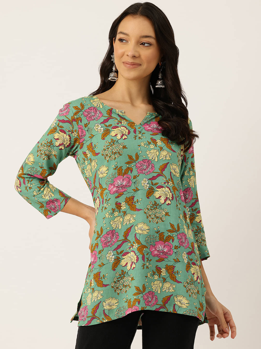 feranoid Women's Cotton Printed Straight Kurti - ( Green ) feranoid Women's Cotton Printed Straight Kurti - ( Green )