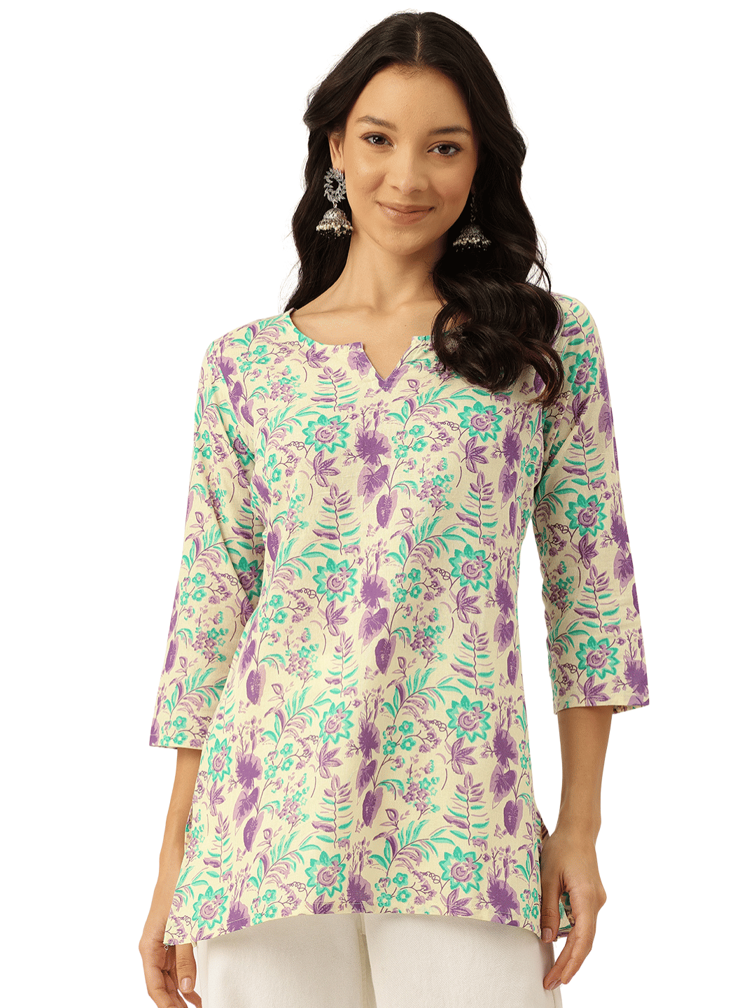 feranoid Women's Cotton Printed Straight Kurti - ( White ) feranoid Women's Cotton Printed Straight Kurti - ( White )