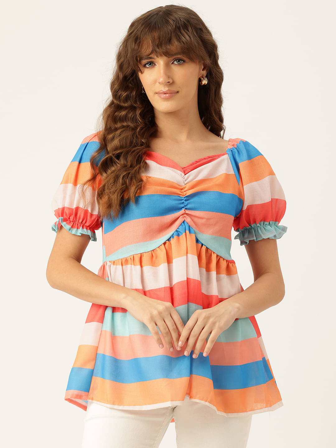     			feranoid Women's Linen Peplum Top ( Multicolor )