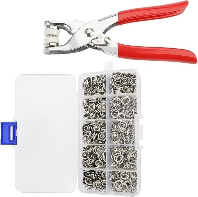     			sakimo 100pc Silver Button emergency button tool Thickened Snap Fasteners Kit Metal Five Claw Set with Hand Pressure Pliers Tool DIY Sewing Buttons Set for Clothing Sewing, Crafting (only Silver Button).