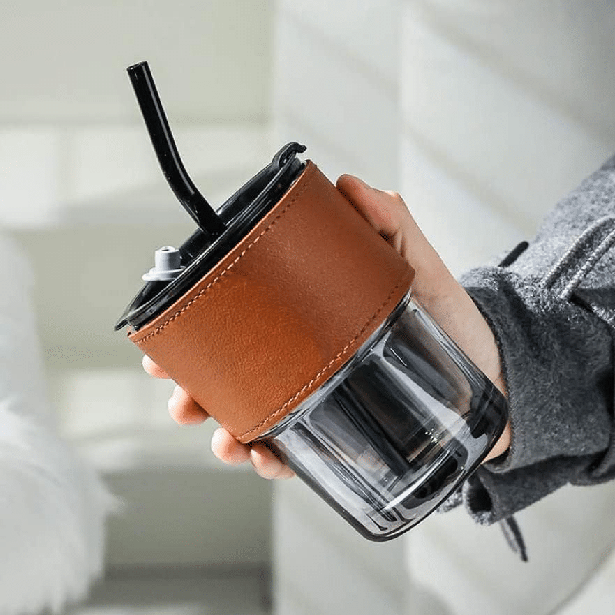     			sakimo Glass Mug With Straw Glass Travel Mug 400 mL ( Pack of 1 )