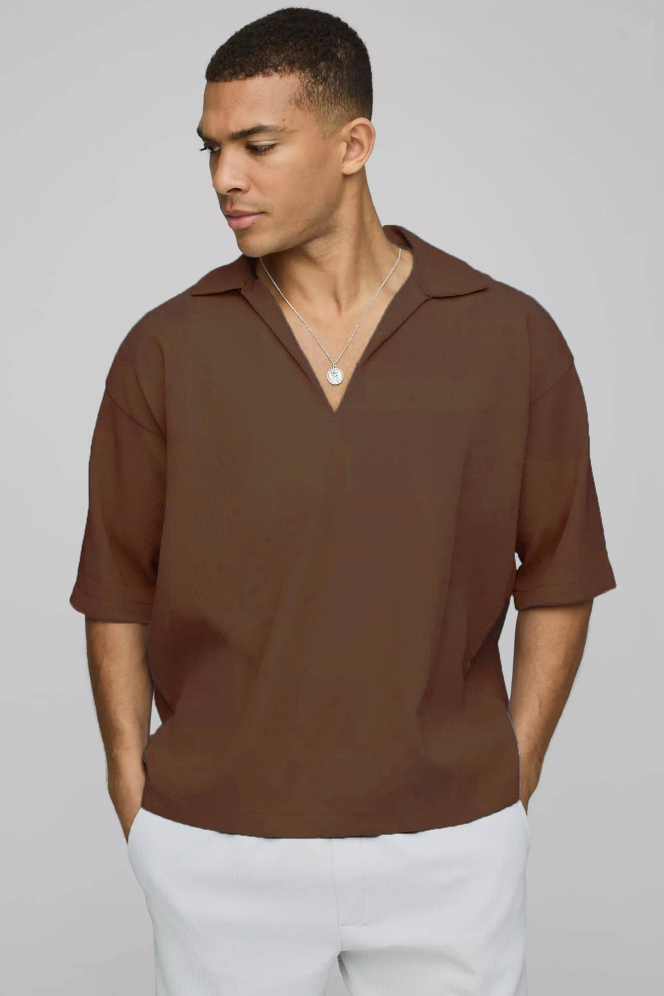     			wanquila Men Cotton Blend Oversized Fit Solid Polo T Shirt ( Brown )