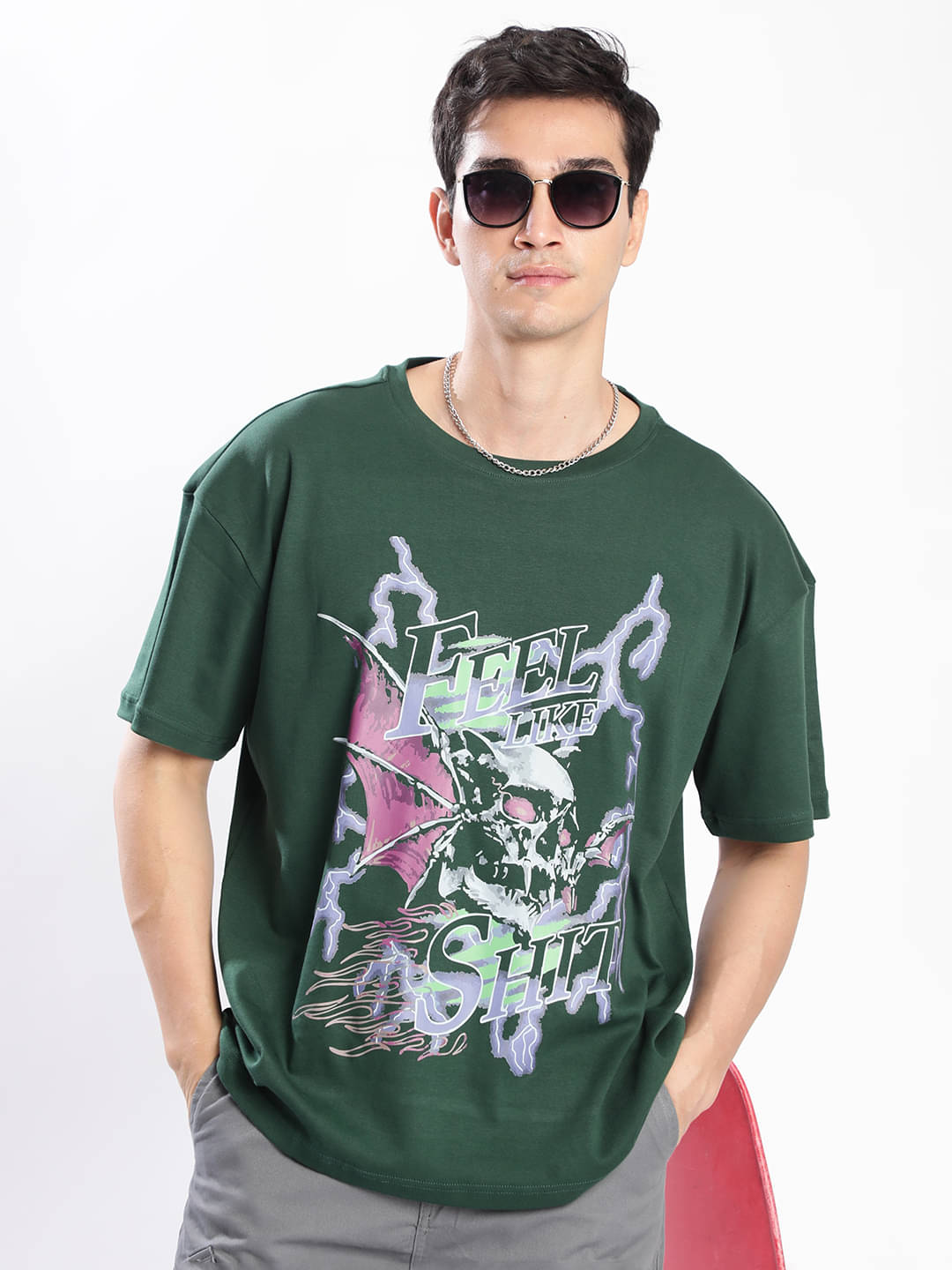 Bene Kleed Men 100% Cotton Oversized Fit Printed T-Shirt ( Dark Green )     			Bene Kleed Men 100% Cotton Oversized Fit Printed T-Shirt ( Dark Green )