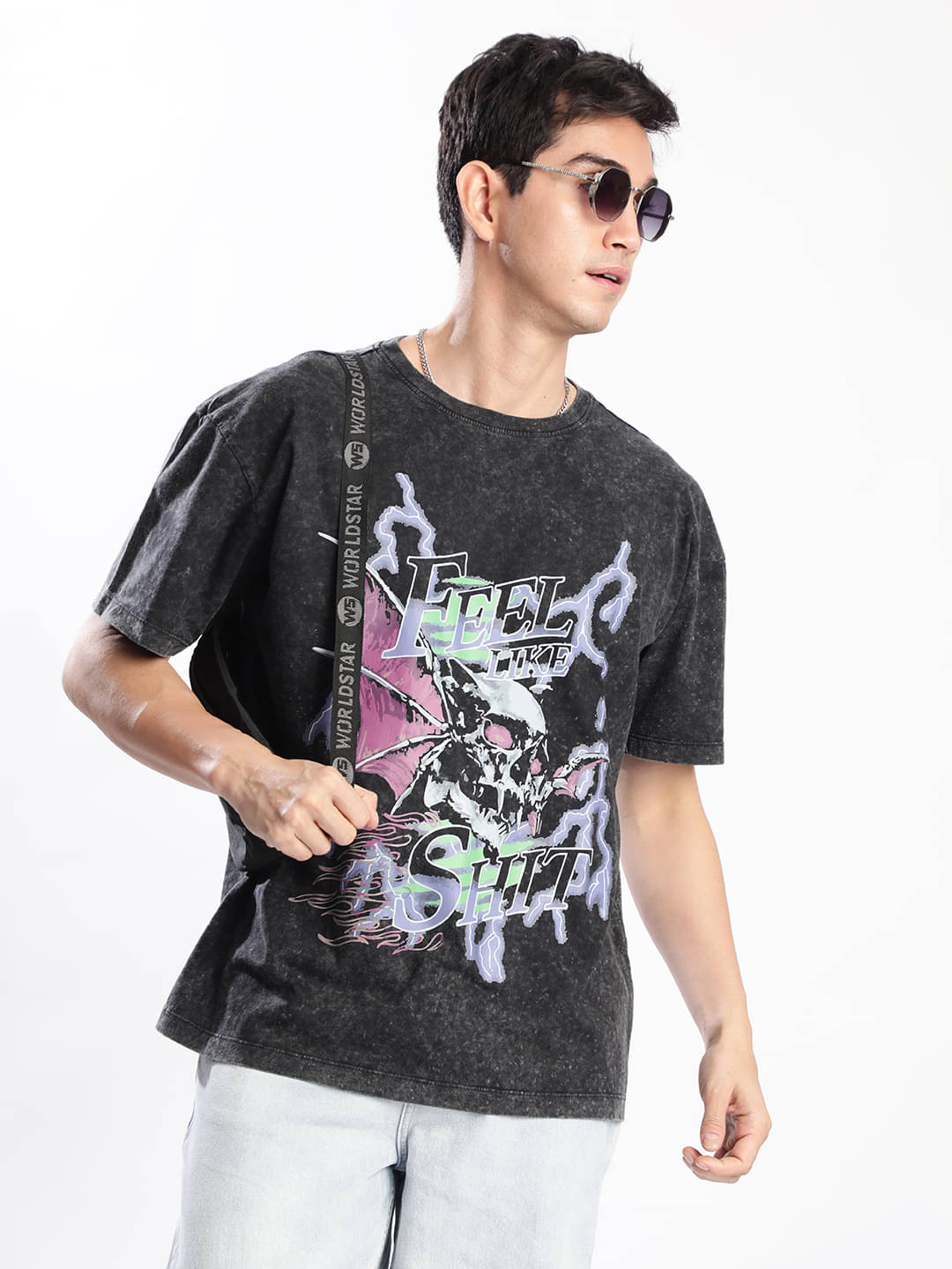     			Bene Kleed Men 100% Cotton Oversized Fit Printed T-Shirt ( Black )