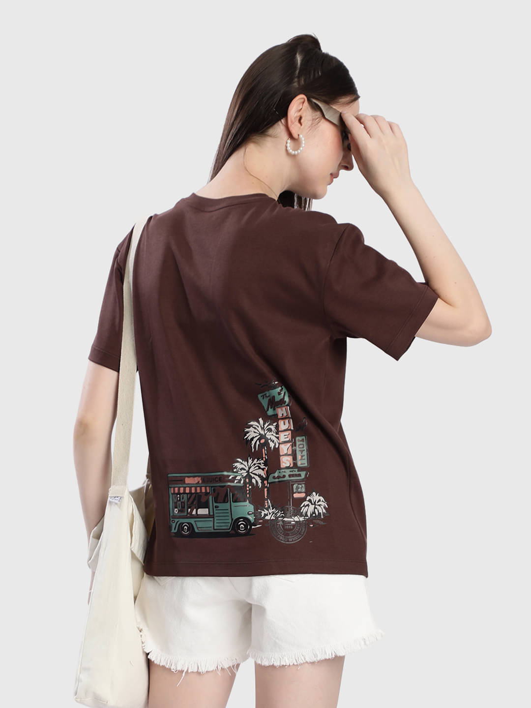 Bene Kleed Women Cotton Printed Oversized Round Neck T-Shirt ( Brown ) Bene Kleed Women Cotton Printed Oversized Round Neck T-Shirt ( Brown )