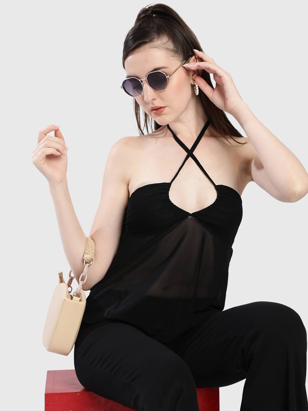     			Bene Kleed Women's Nylon Drawstring Top ( Black )
