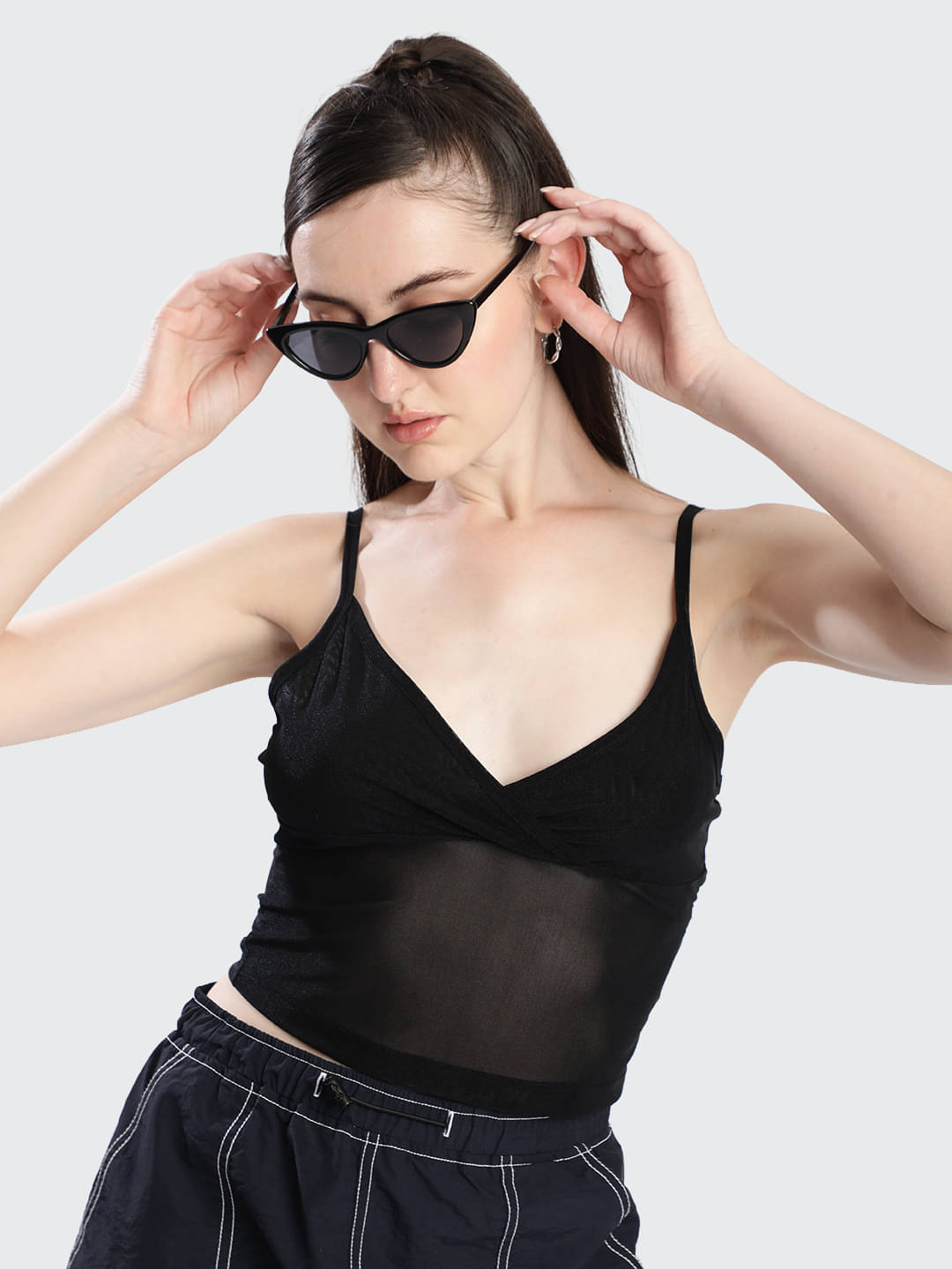     			Bene Kleed Women's Nylon Drawstring Top ( Black )