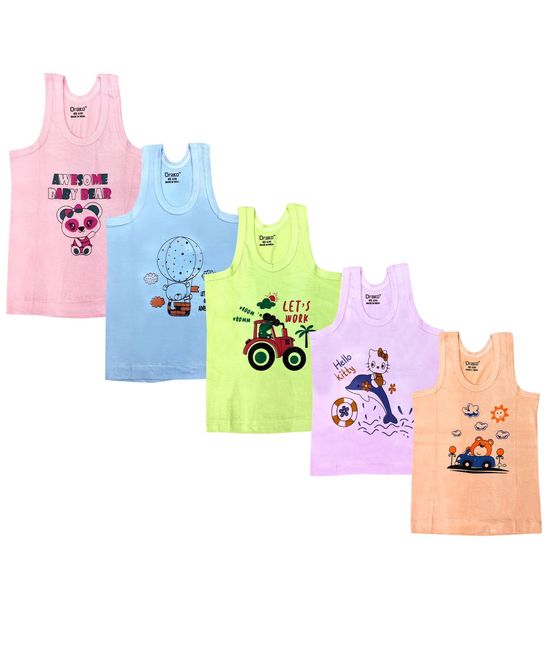 Drako Pack of 5 Boys Cotton Vest ( Multicolor ) - Nightwear & Loungewear | Buy online on ZillyBuy
