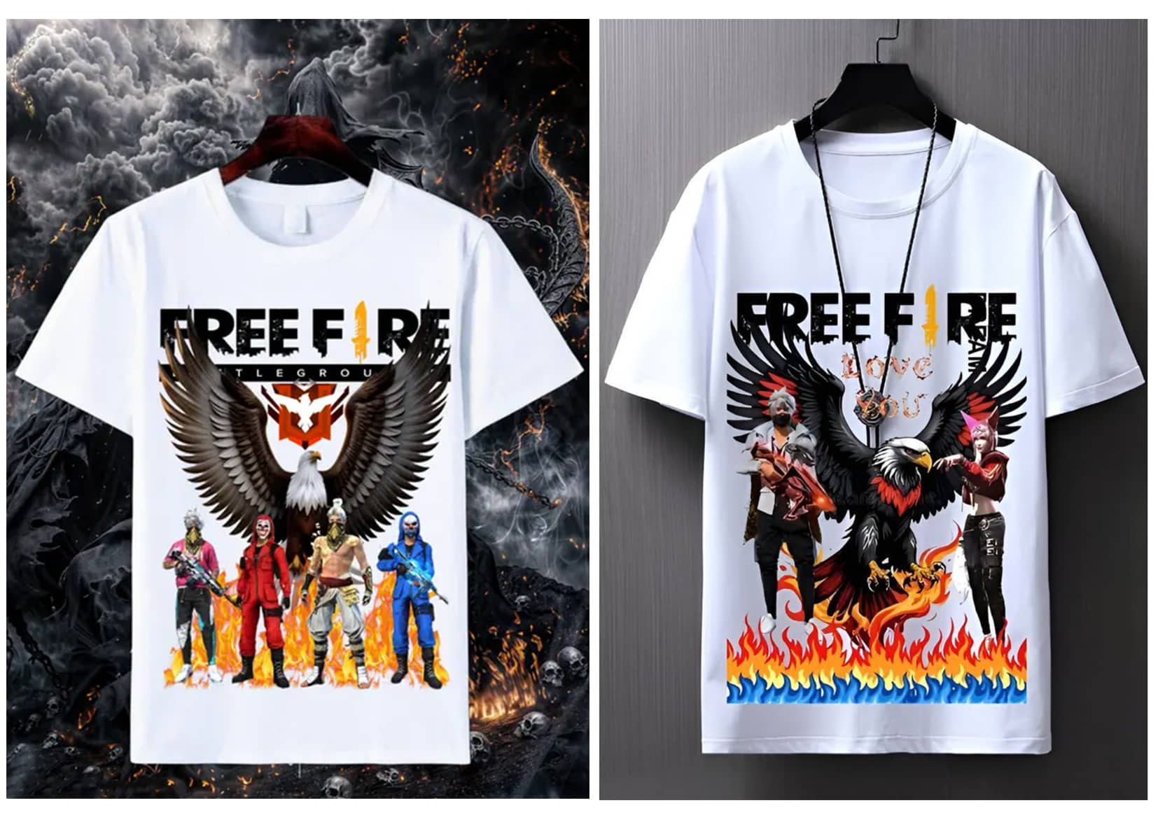 Boys Anime Free Fire Round Neck White Polyester Half Sleeves Tshirt (Pack of 2)