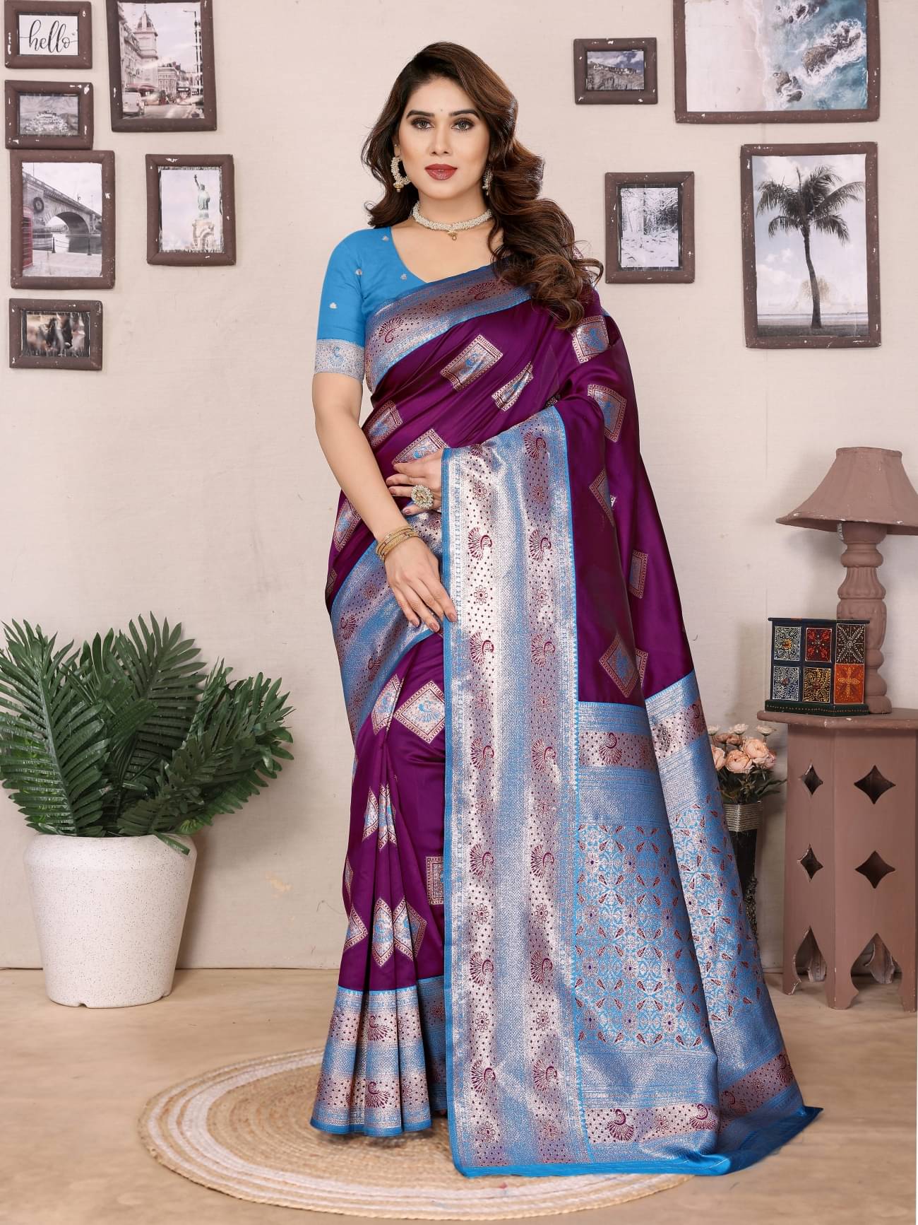 HITESH ENTERPRISE Banarasi Silk Woven Saree With Unstitched Blouse Piece ( Purple ) HITESH ENTERPRISE Banarasi Silk Woven Saree With Unstitched Blouse Piece ( Purple )