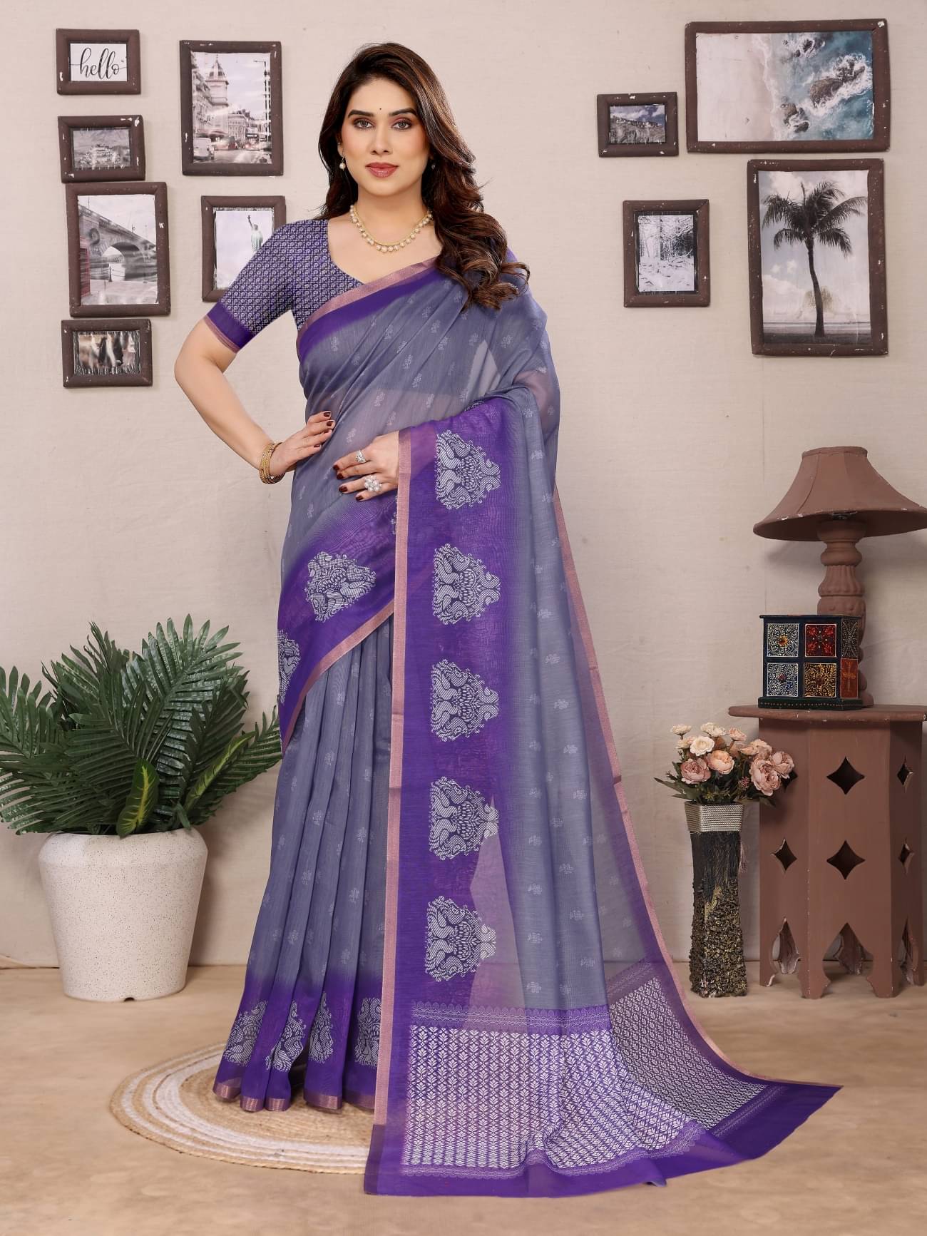 HITESH ENTERPRISE Chanderi Colorblock Saree With Unstitched Blouse Piece ( Purple ) HITESH ENTERPRISE Chanderi Colorblock Saree With Unstitched Blouse Piece ( Purple )