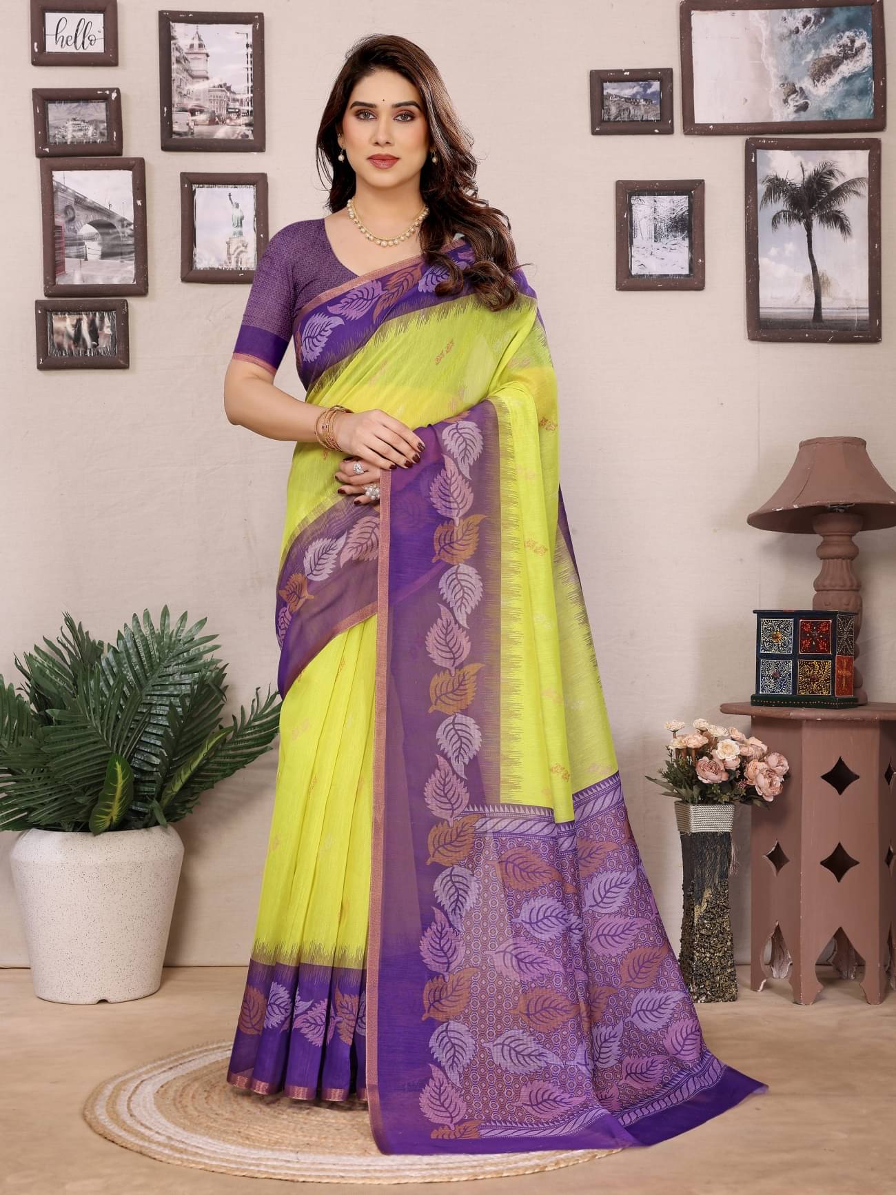     			HITESH ENTERPRISE Chanderi Solid Saree With Unstitched Blouse Piece ( Fluorescent Green )