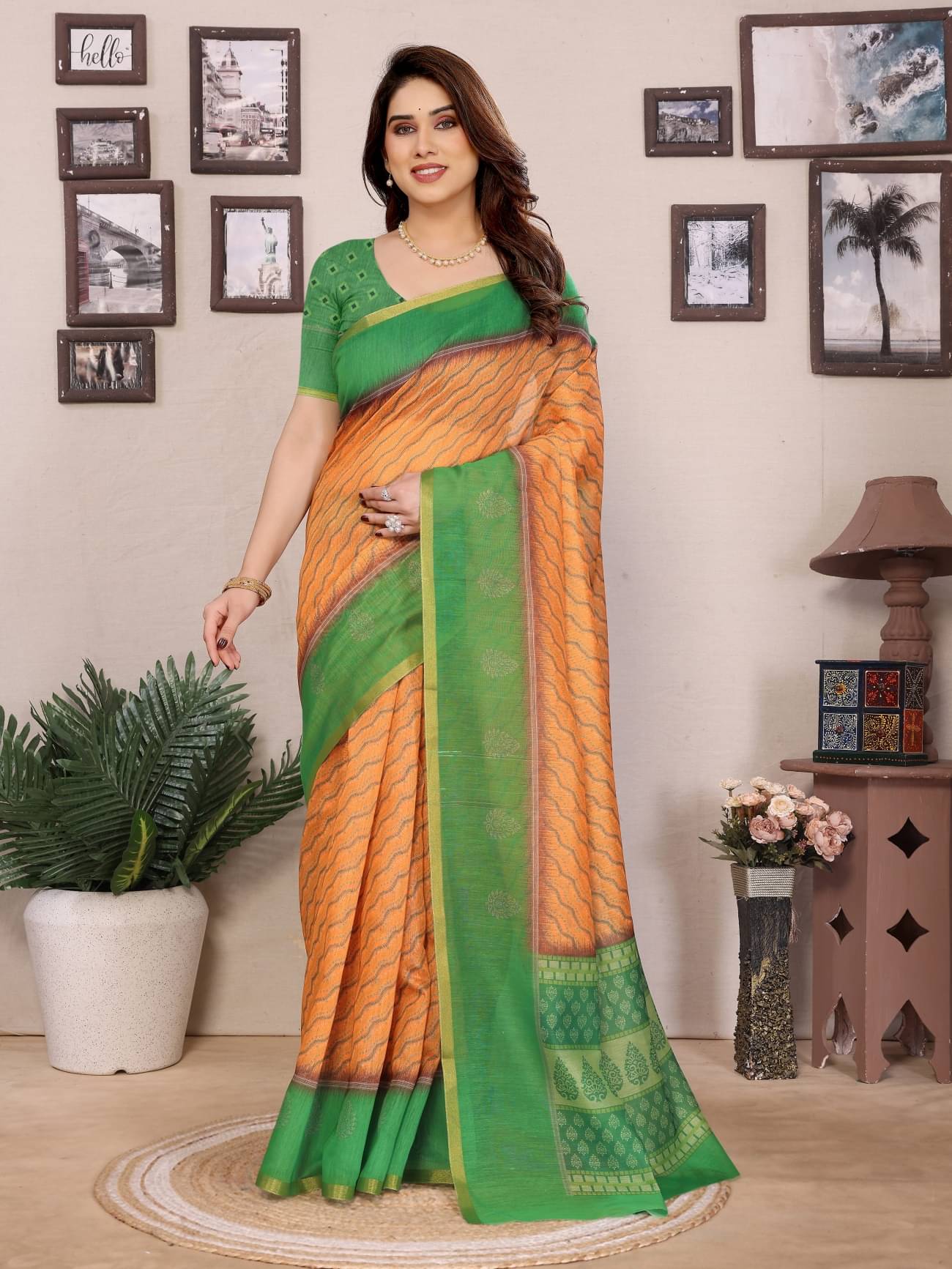 HITESH ENTERPRISE Chanderi Solid Saree With Unstitched Blouse Piece ( Orange ) HITESH ENTERPRISE Chanderi Solid Saree With Unstitched Blouse Piece ( Orange )