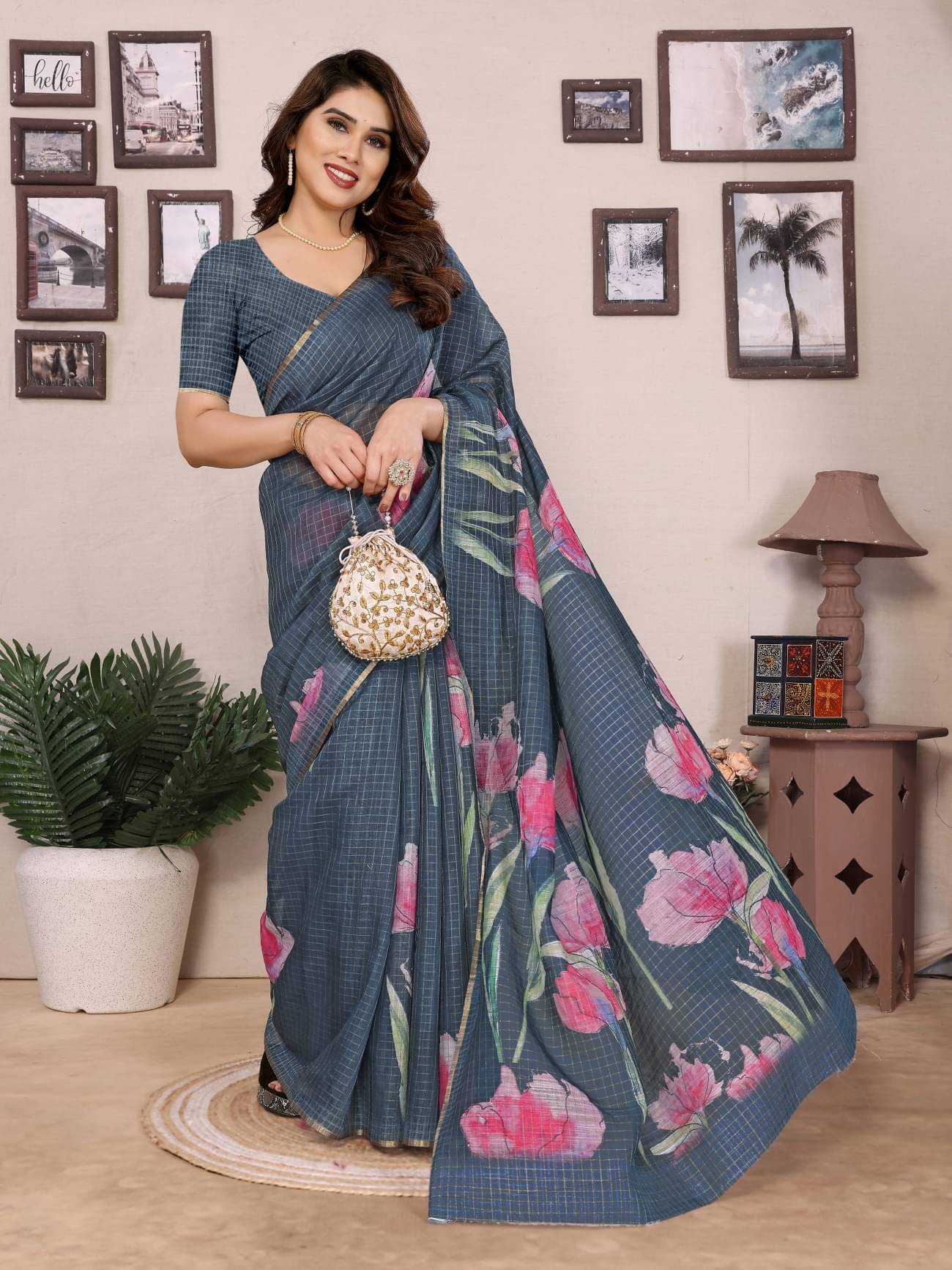     			HITESH ENTERPRISE Linen Printed Saree With Unstitched Blouse Piece ( Rama )