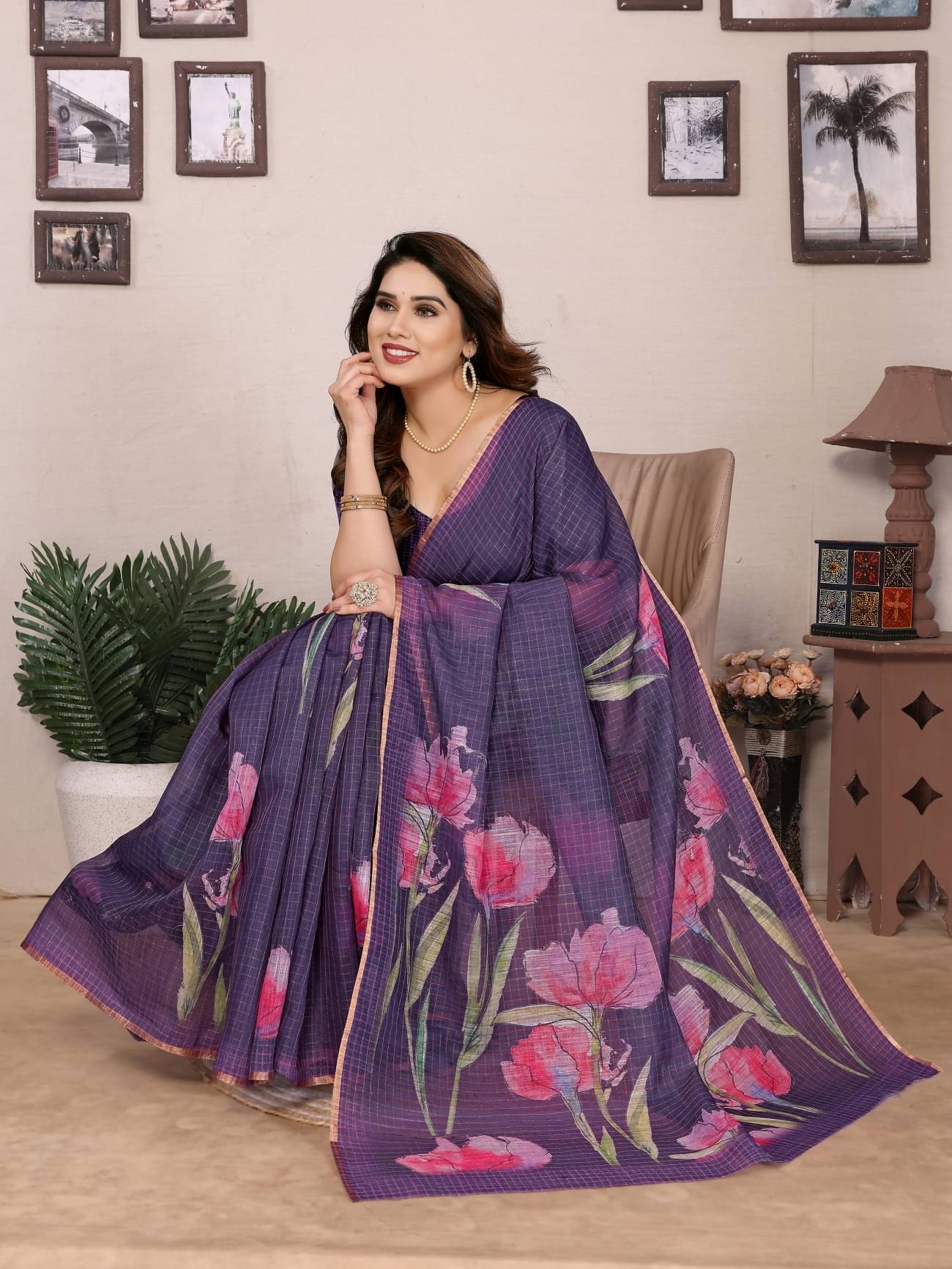 HITESH ENTERPRISE Linen Printed Saree With Unstitched Blouse Piece ( Purple ) HITESH ENTERPRISE Linen Printed Saree With Unstitched Blouse Piece ( Purple )