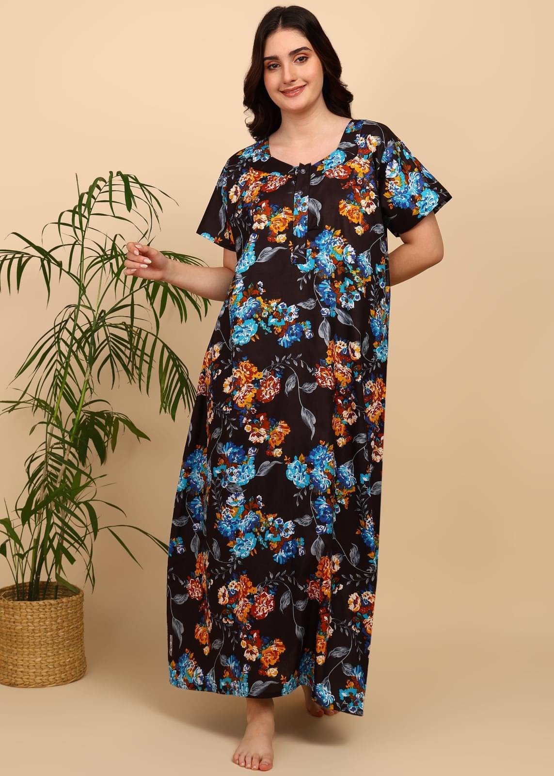     			MAHUL MILLS Blue Cotton Women's Nightwear Night Dress ( Pack of 1 )