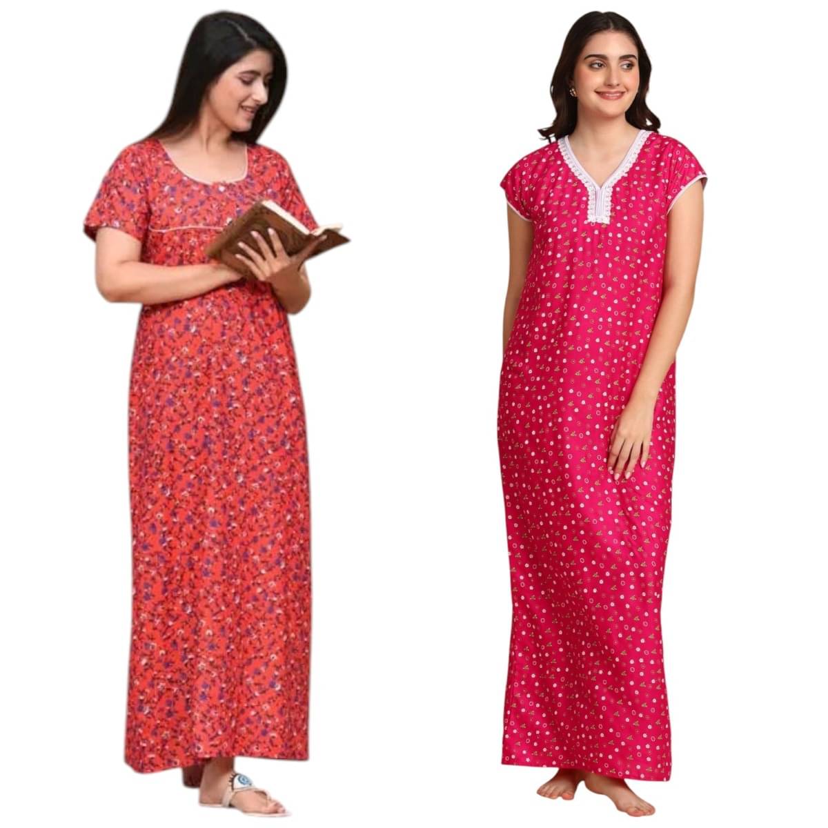 MAHUL MILLS Multicolor Cotton Blend Women's Nightwear Night Dress ( Pack of 2 ) MAHUL MILLS Multicolor Cotton Blend Women's Nightwear Night Dress ( Pack of 2 )