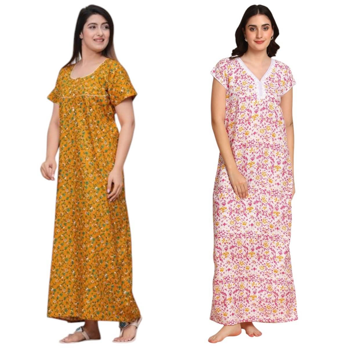 MAHUL MILLS Multicolor Cotton Blend Women's Nightwear Night Dress ( Pack of 2 ) MAHUL MILLS Multicolor Cotton Blend Women's Nightwear Night Dress ( Pack of 2 )