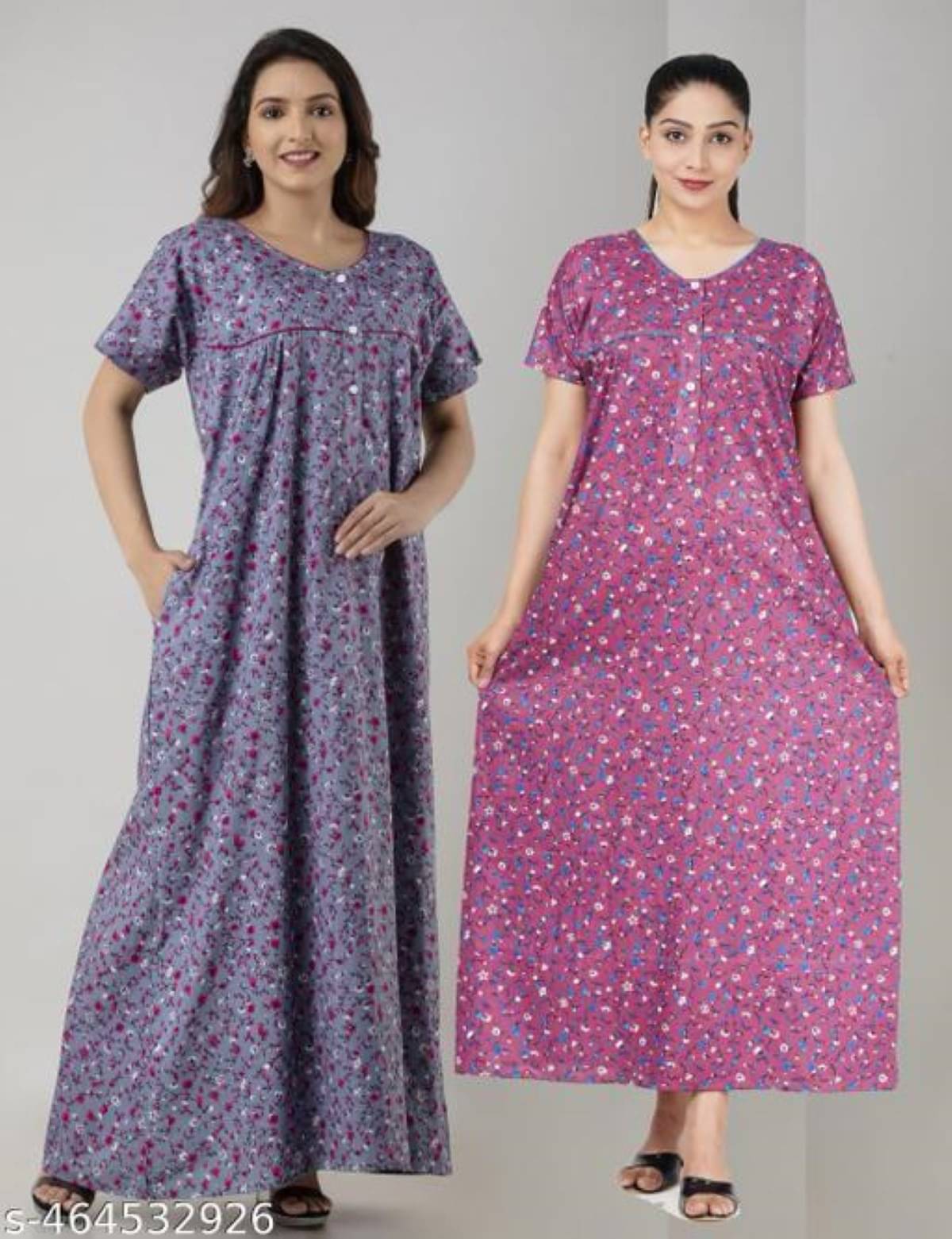     			MAHUL MILLS Multicolor Cotton Blend Women's Nightwear Night Dress ( Pack of 2 )