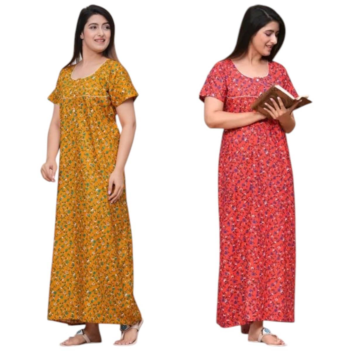     			MAHUL MILLS Multicolor Cotton Blend Women's Nightwear Night Dress ( Pack of 2 )