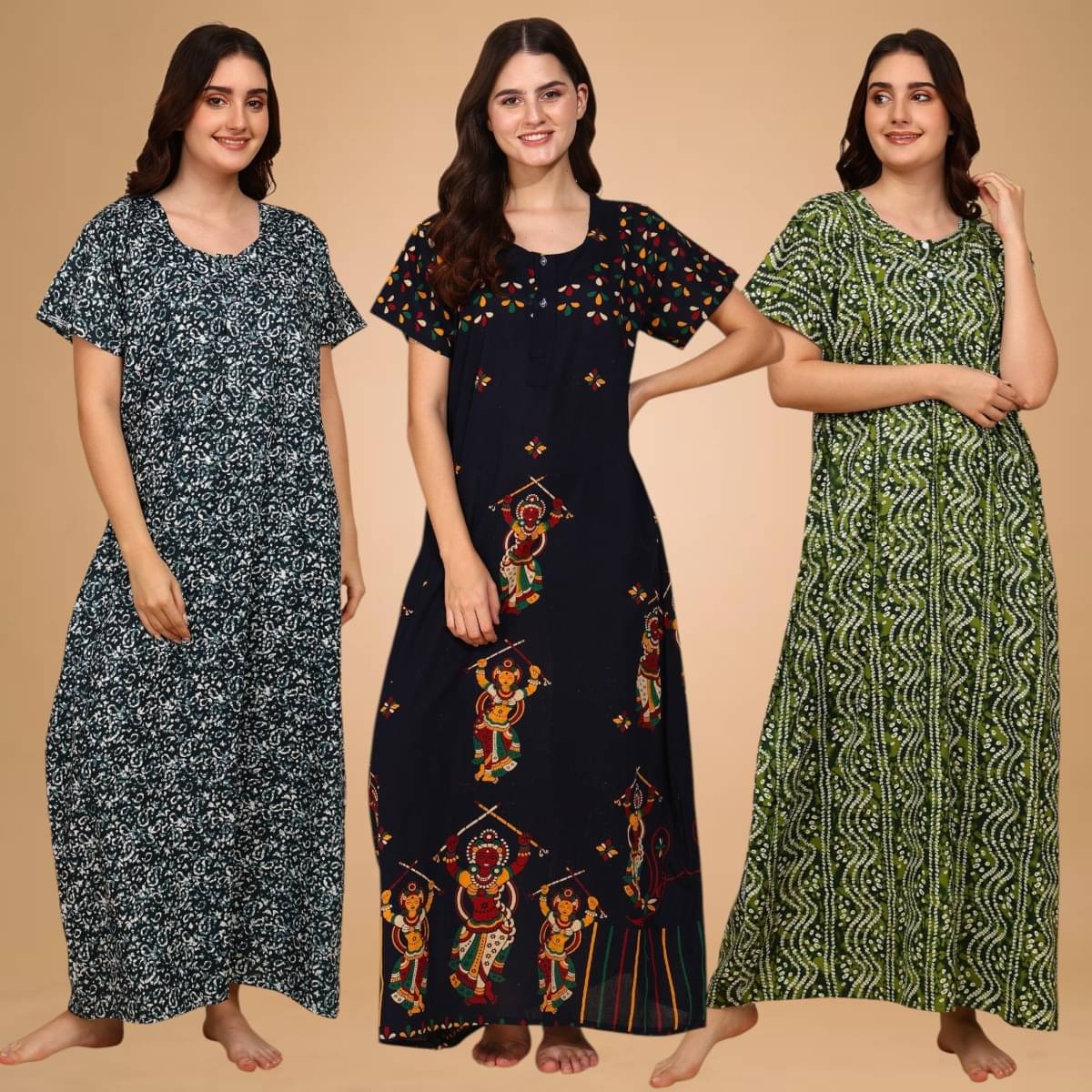     			MAHUL MILLS Multicolor Cotton Women's Nightwear Night Dress ( Pack of 3 )