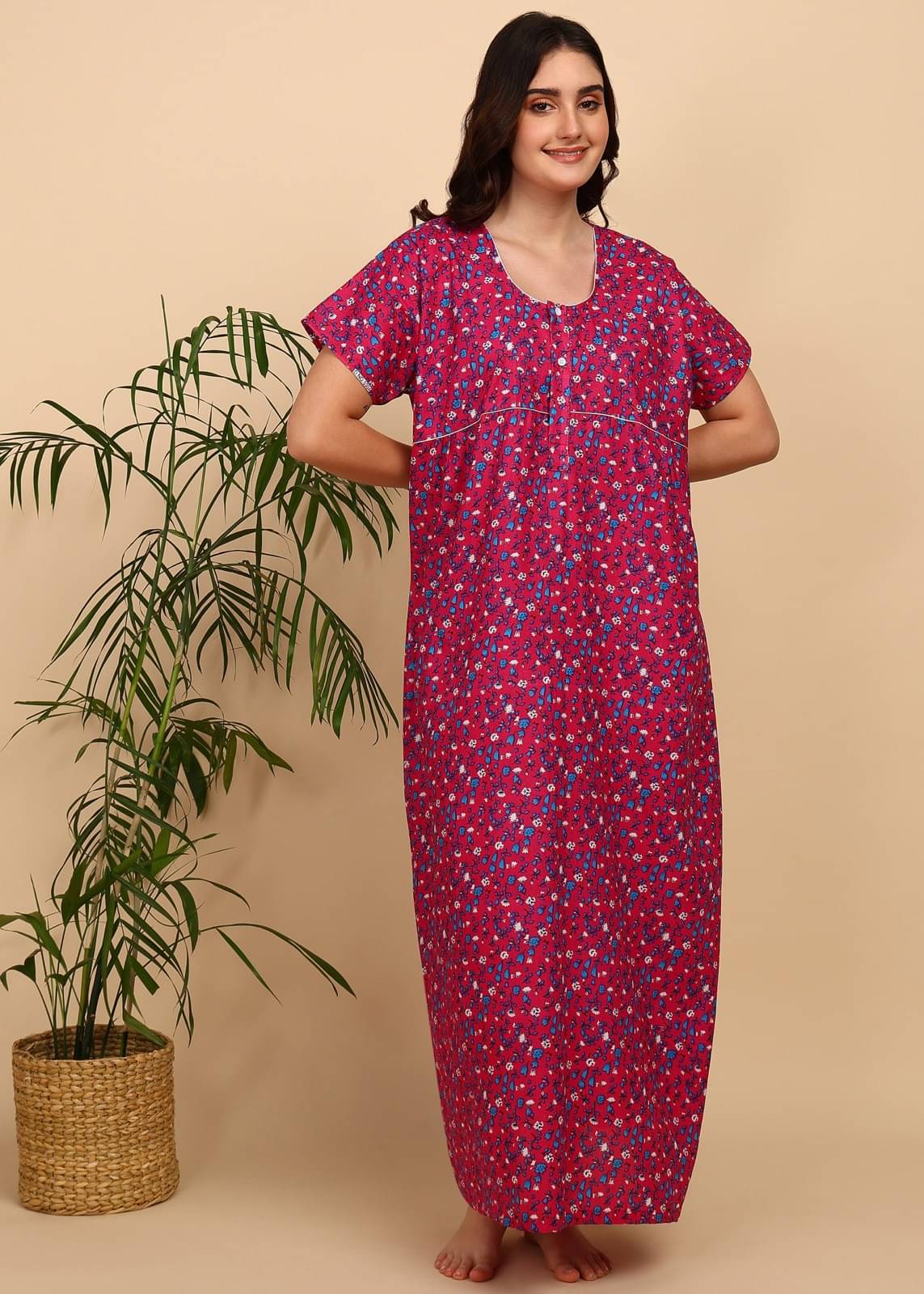     			MAHUL MILLS Pink Cotton Women's Nightwear Night Dress ( Pack of 1 )
