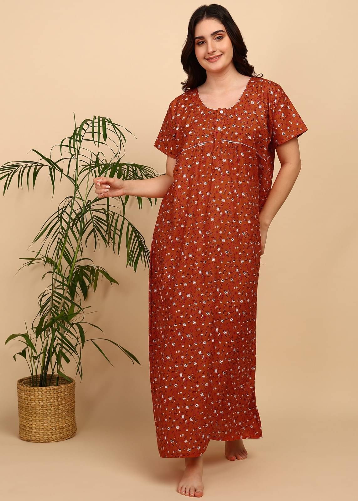     			MAHUL MILLS Rust Cotton Women's Nightwear Night Dress ( Pack of 1 )