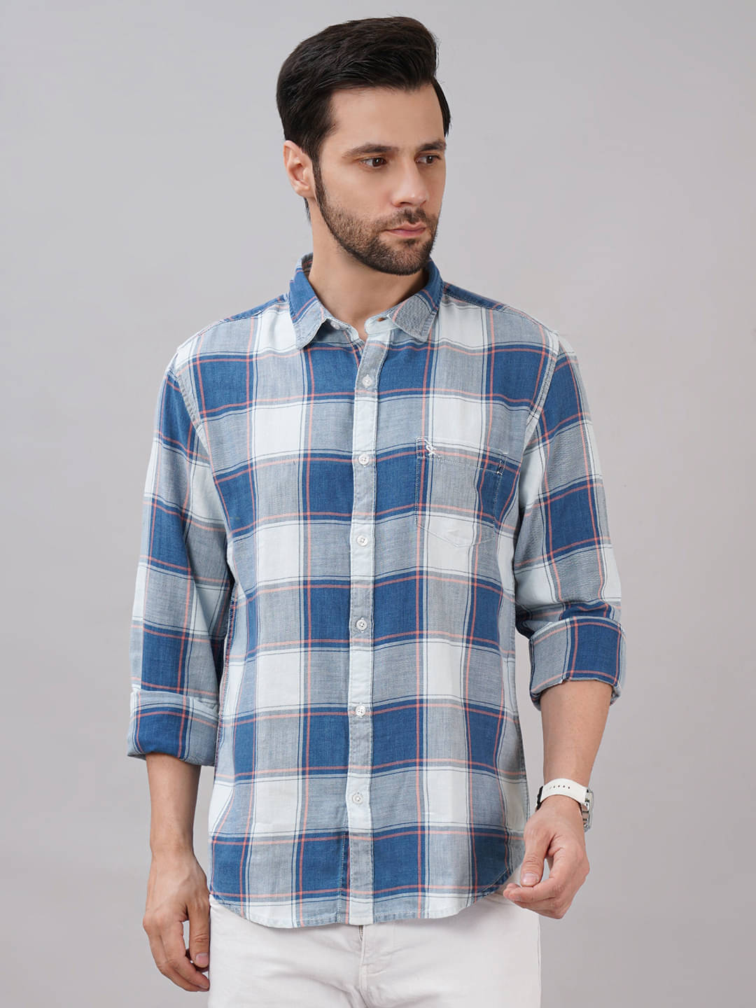     			Sand Dunes 100% Cotton Slim Fit Checks Full Sleeves Men's Casual Shirt - Blue ( Pack of 1 )